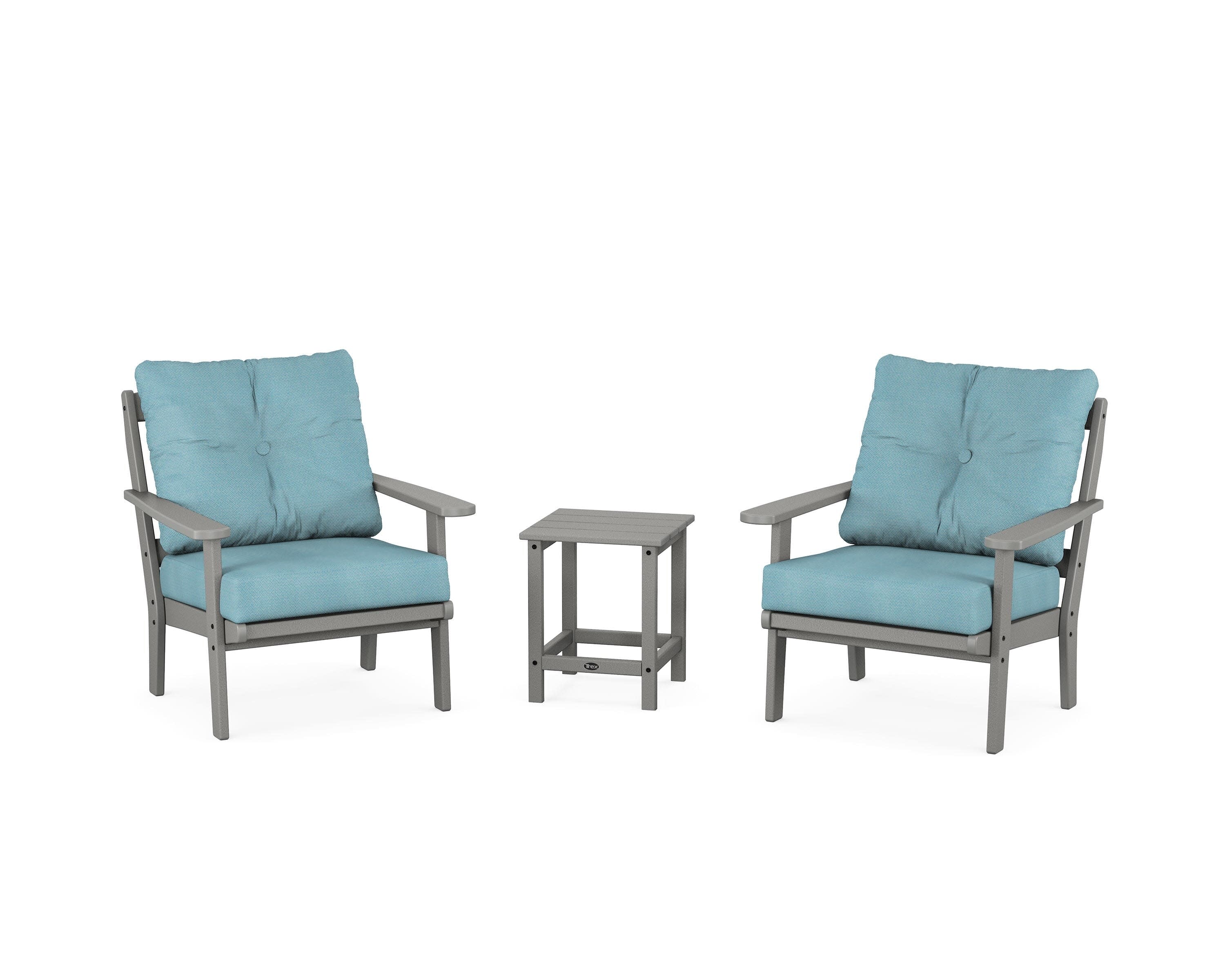 Cape Cod 3-Piece Deep Seating Set in Stepping Stone / Lattice Sky Blue