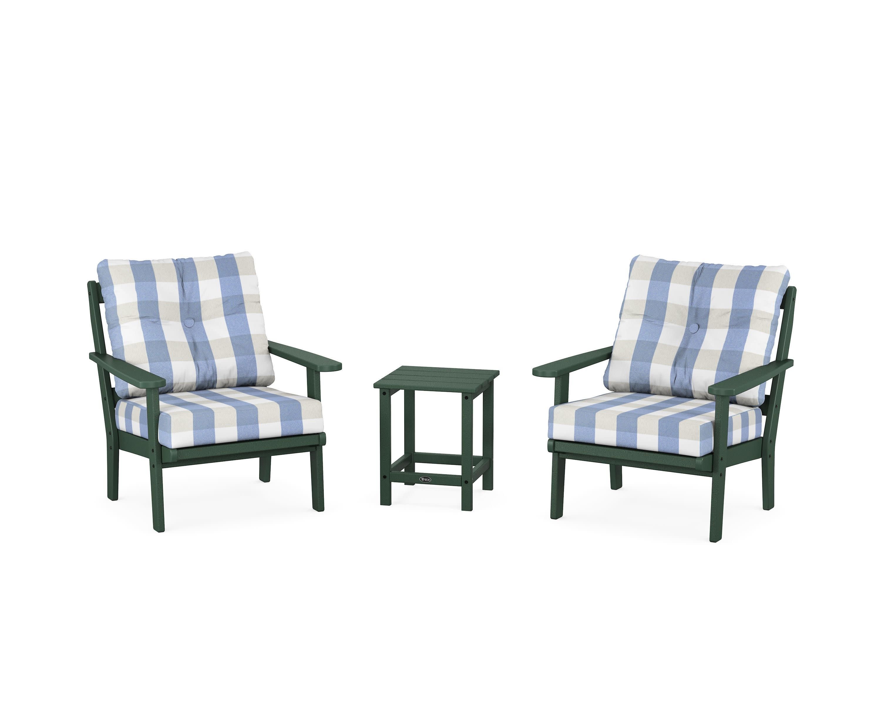 Cape Cod 3-Piece Deep Seating Set in Rainforest Canopy / Buffalo Plaid Sky Blue