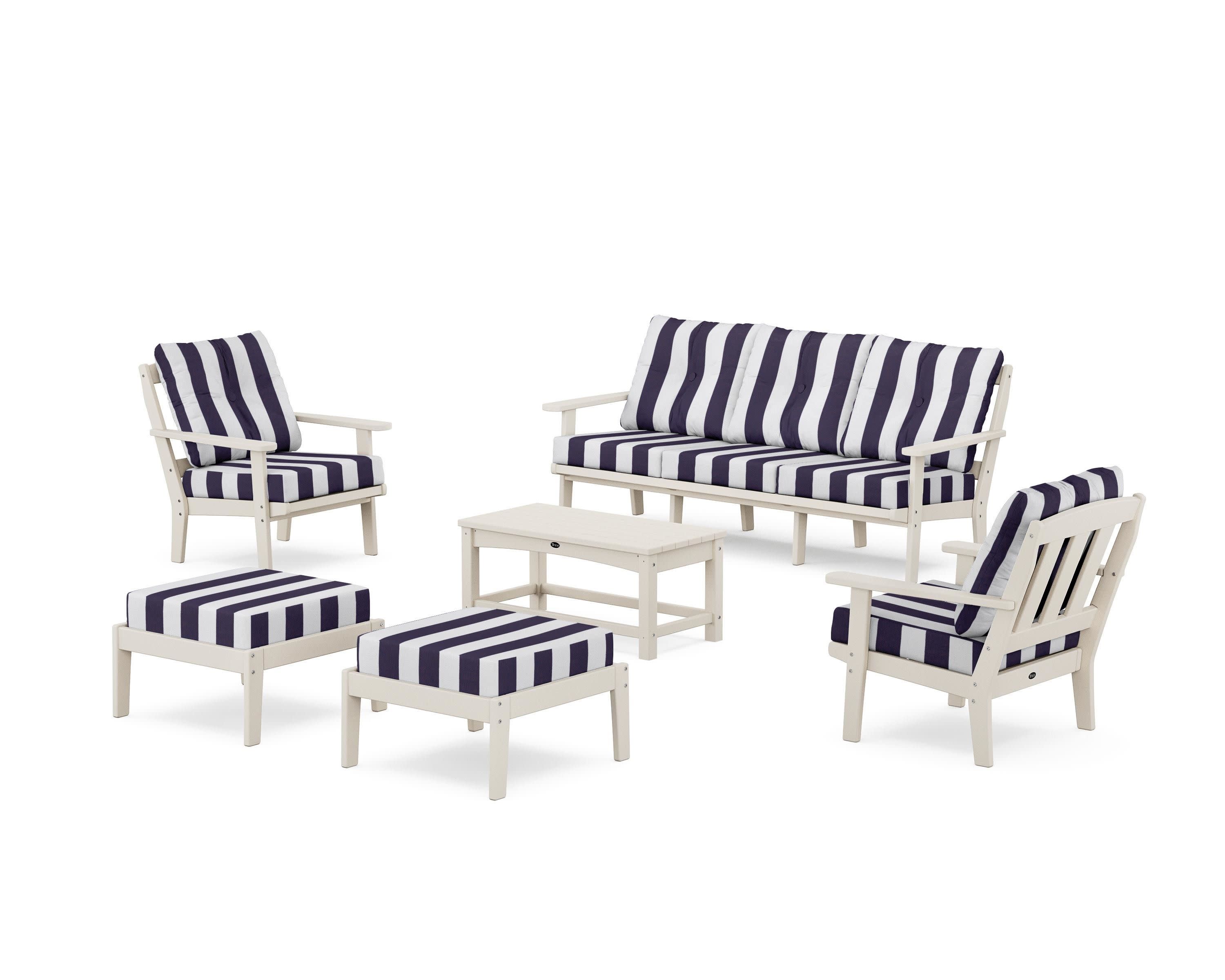 Cape Cod 6-Piece Lounge Sofa Set in Sand Castle / Cabana Stripe Navy
