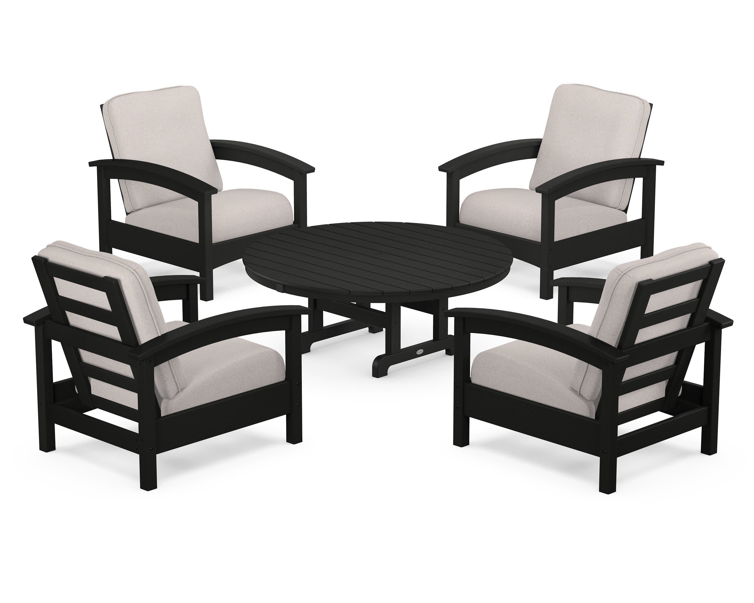 Rockport 5-Piece Deep Seating Set in Charcoal Black / Dune Burlap