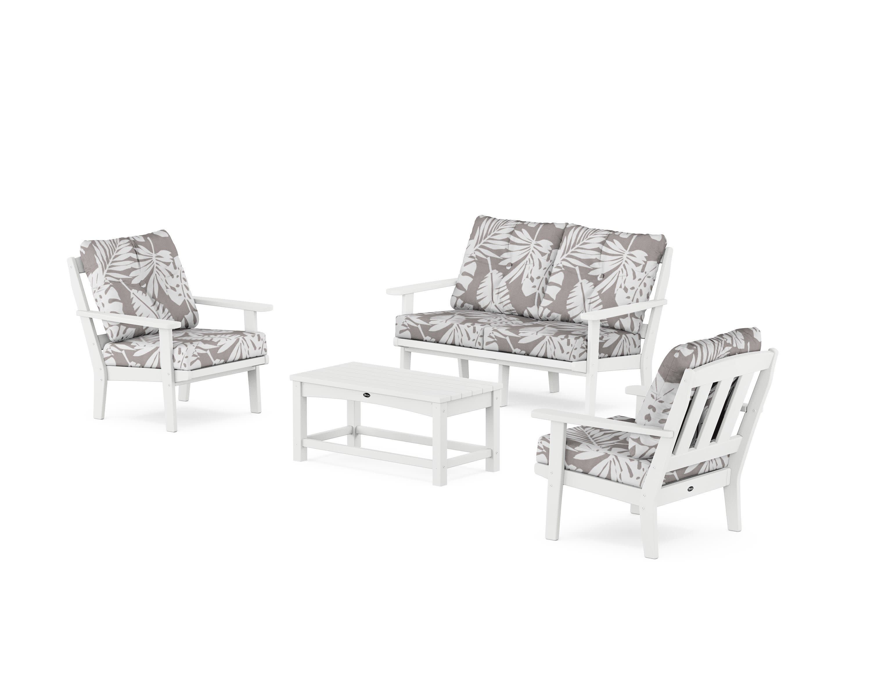 Cape Cod 4-Piece Deep Seating Set with Loveseat in Classic White / Leaf Grey Mist