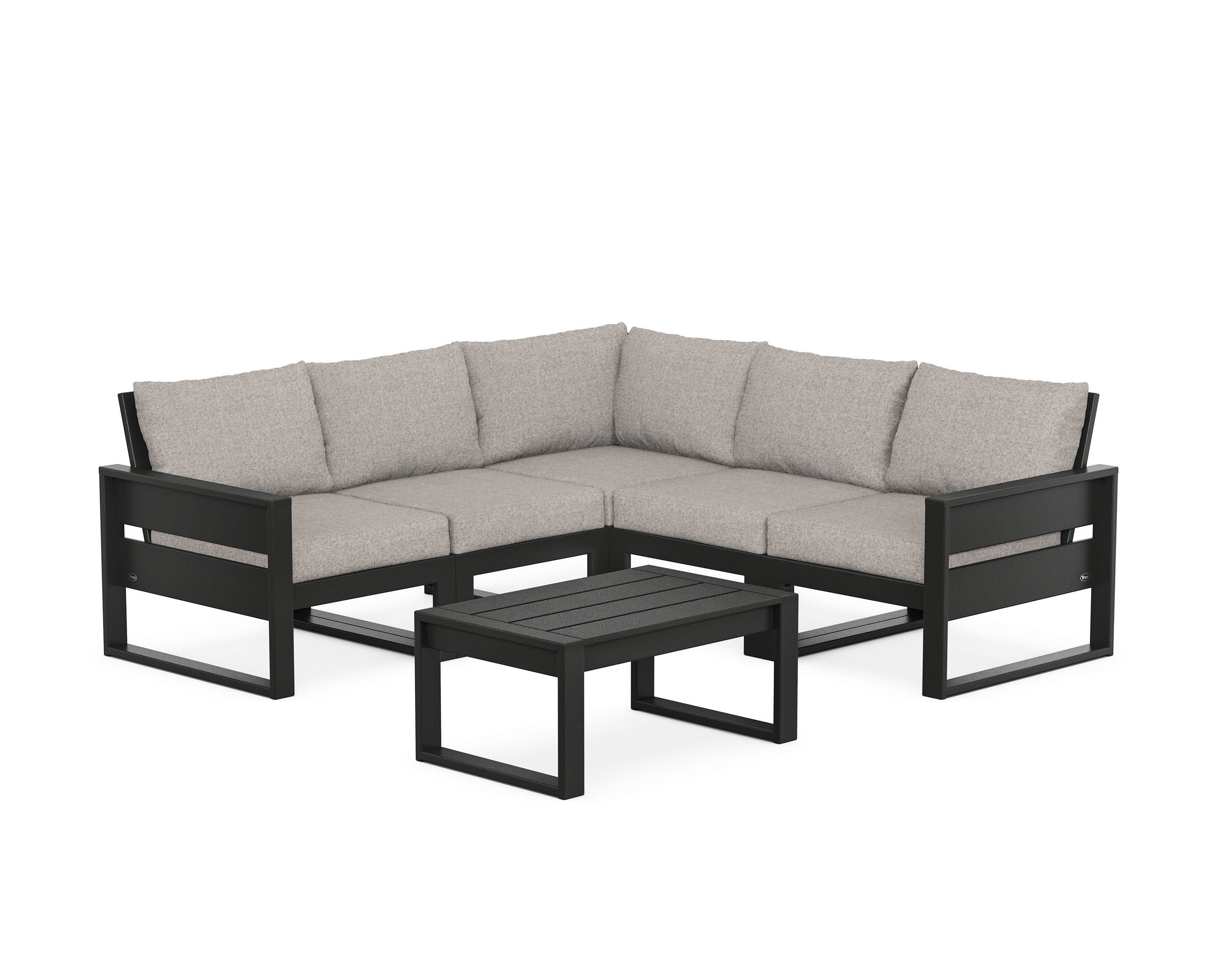 Eastport 6-Piece Deep Seating Sectional + Coffee Table Set in Charcoal Black / Weathered Tweed