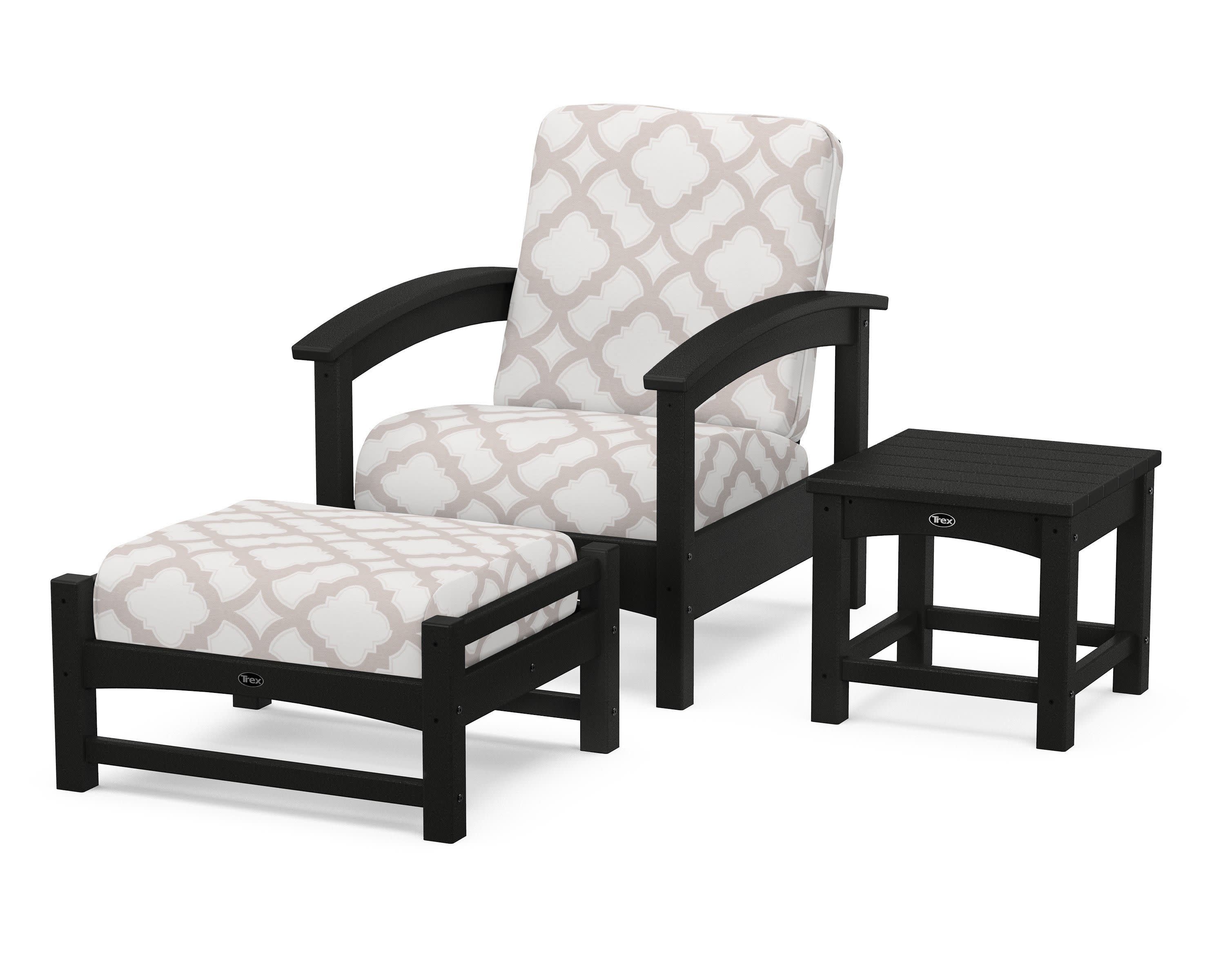 Rockport 3-Piece Deep Seating Set in Charcoal Black / Trellis Dune Burlap