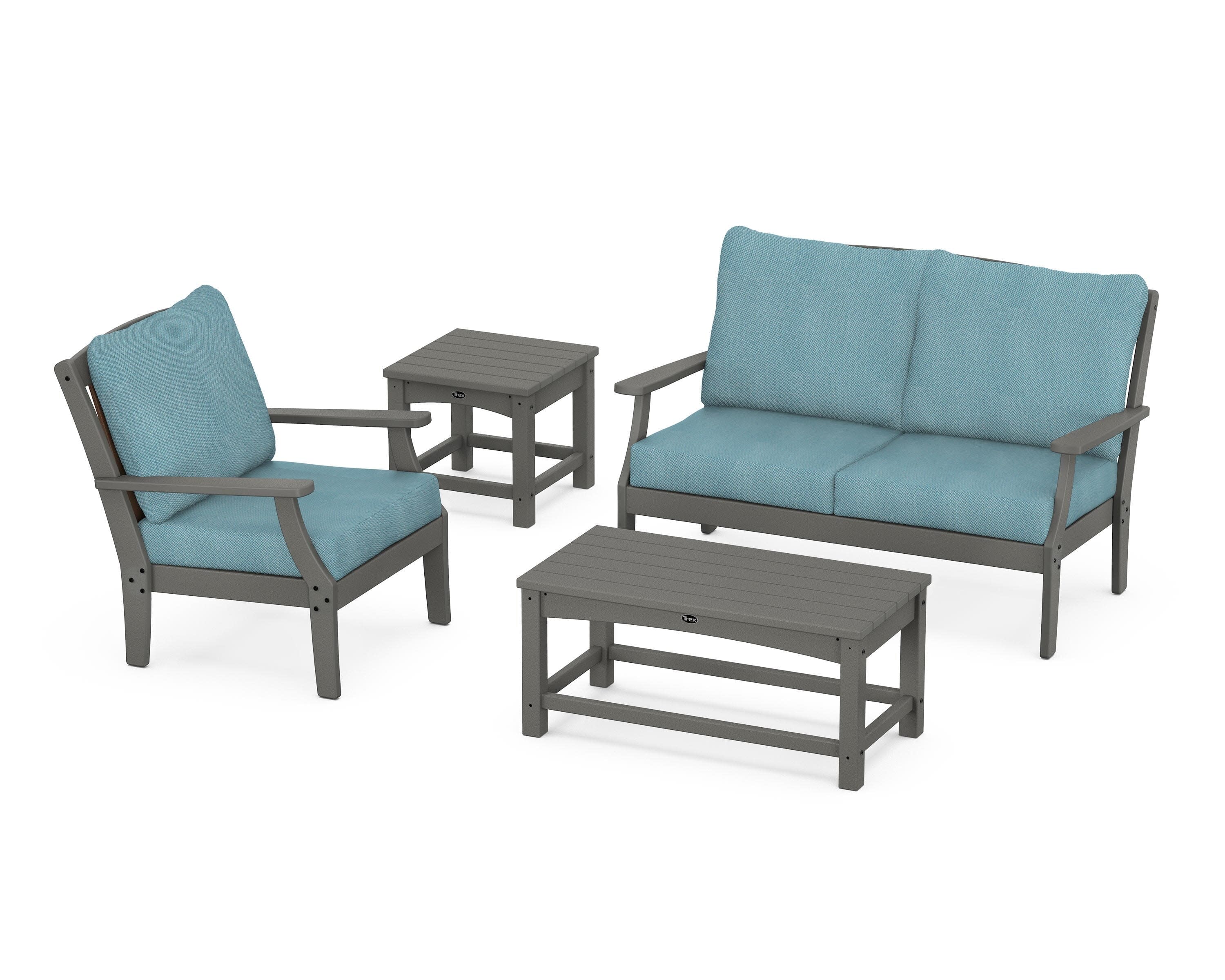 Yacht Club 4-Piece Deep Seating Set in Stepping Stone / Lattice Sky Blue