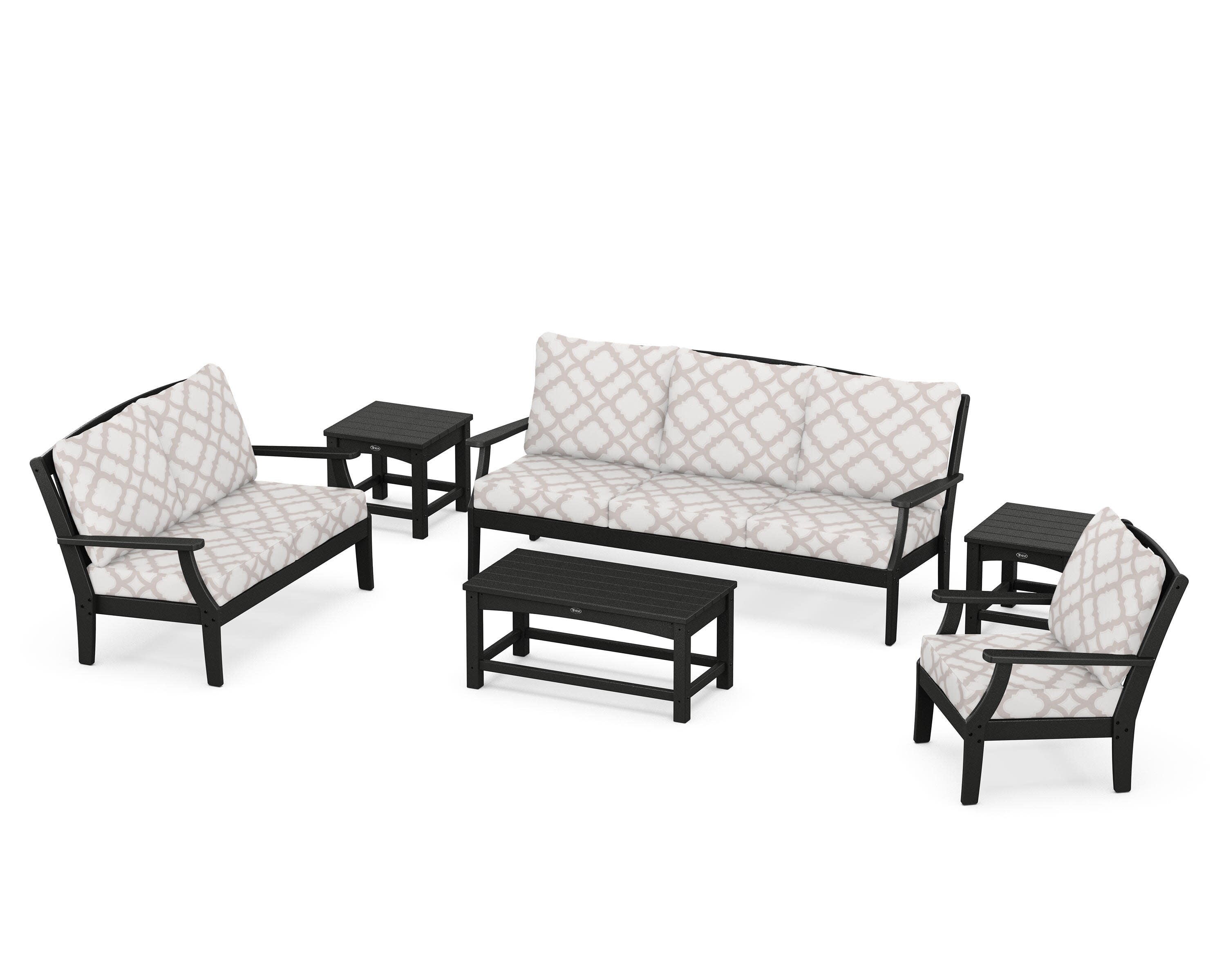 Yacht Club 6-Piece Deep Seating Set in Charcoal Black / Trellis Dune Burlap