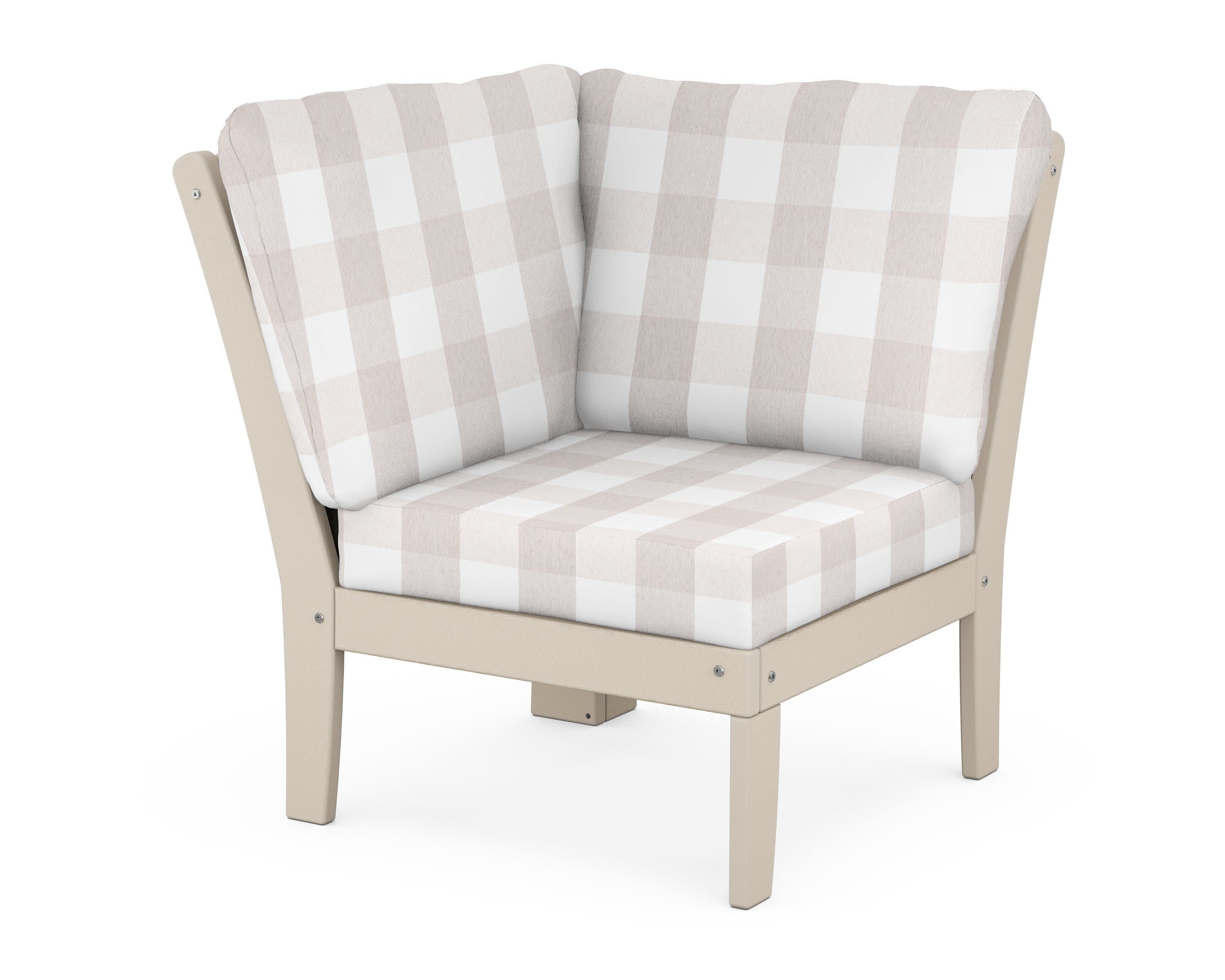 Yacht Club Modular Corner Chair in Sand Castle / Buffalo Plaid Dune Burlap