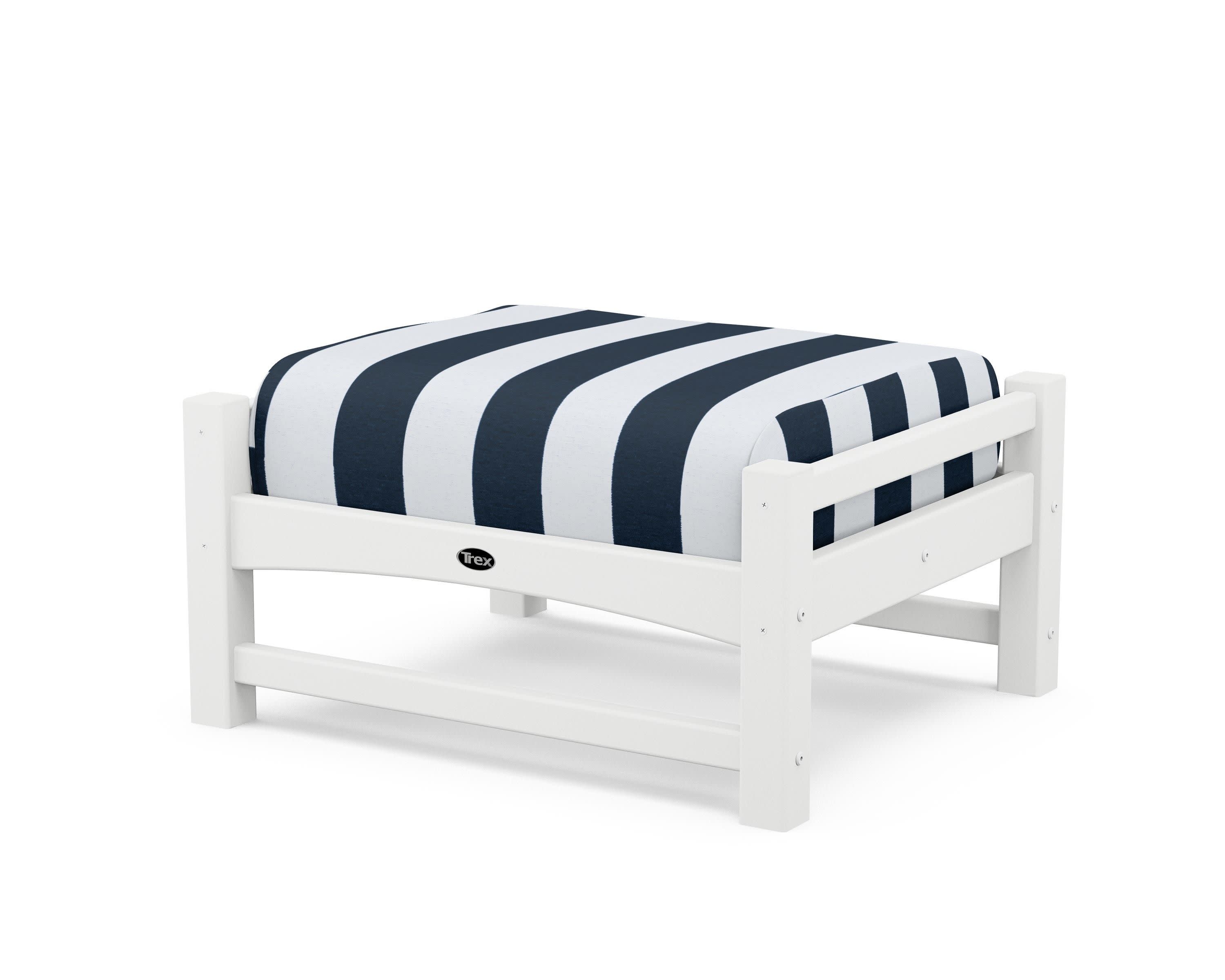 Rockport Club Ottoman in Classic White / Cabana Stripe Marine Indigo