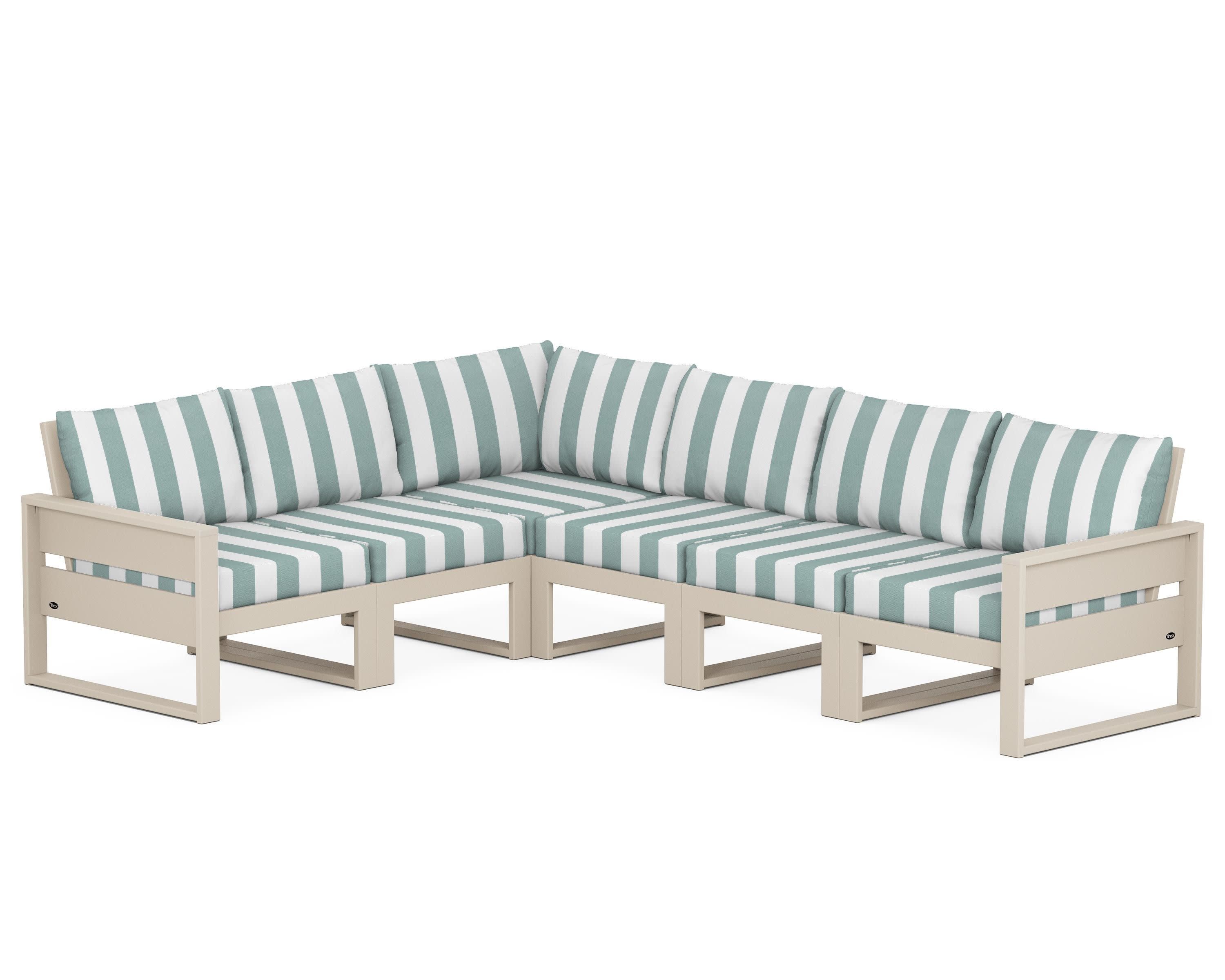 Eastport 6-Piece Sectional in Sand Castle / Cabana Stripe Glacier Spa