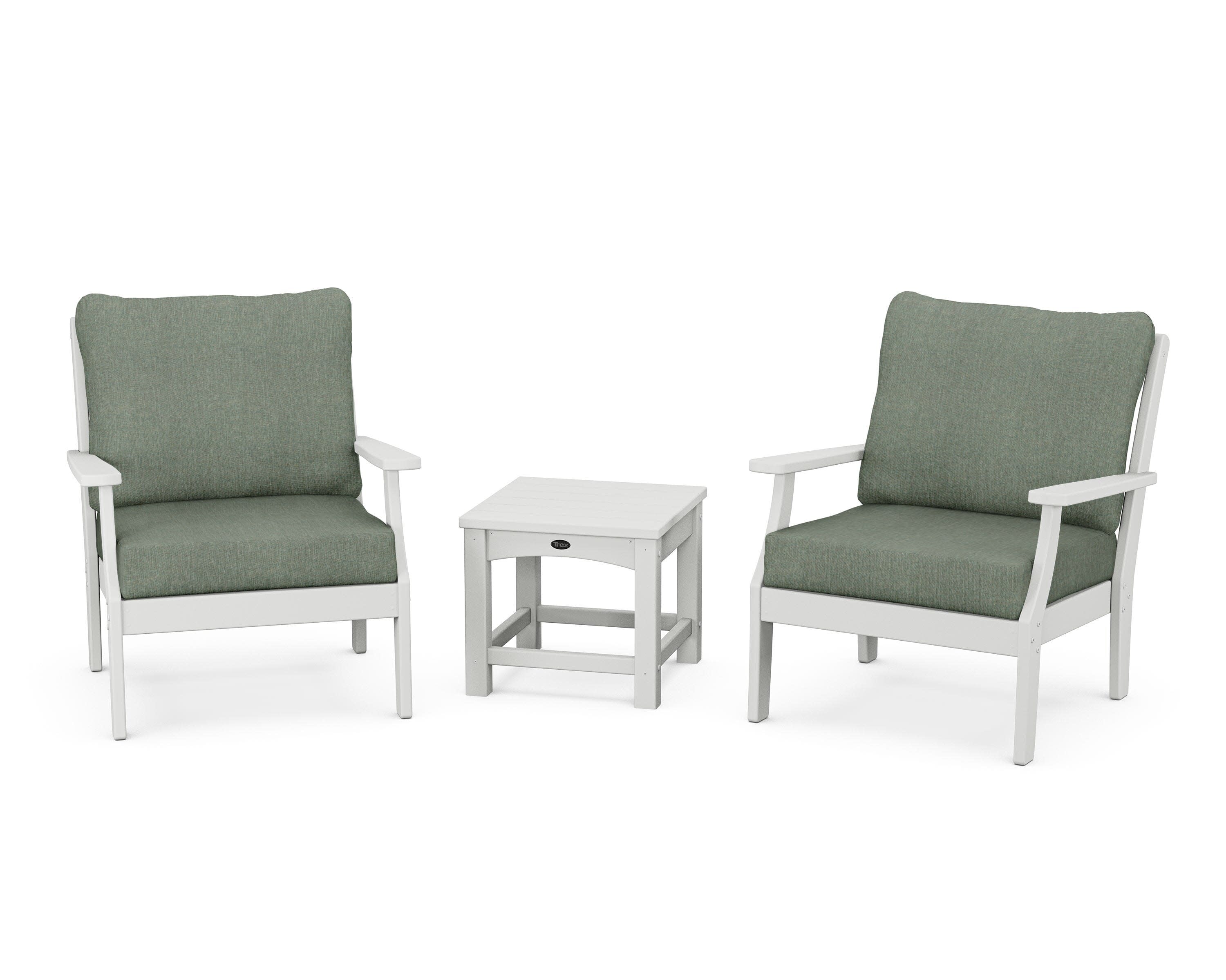 Yacht Club 3-Piece Deep Seating Set in Classic White / Cast Sage