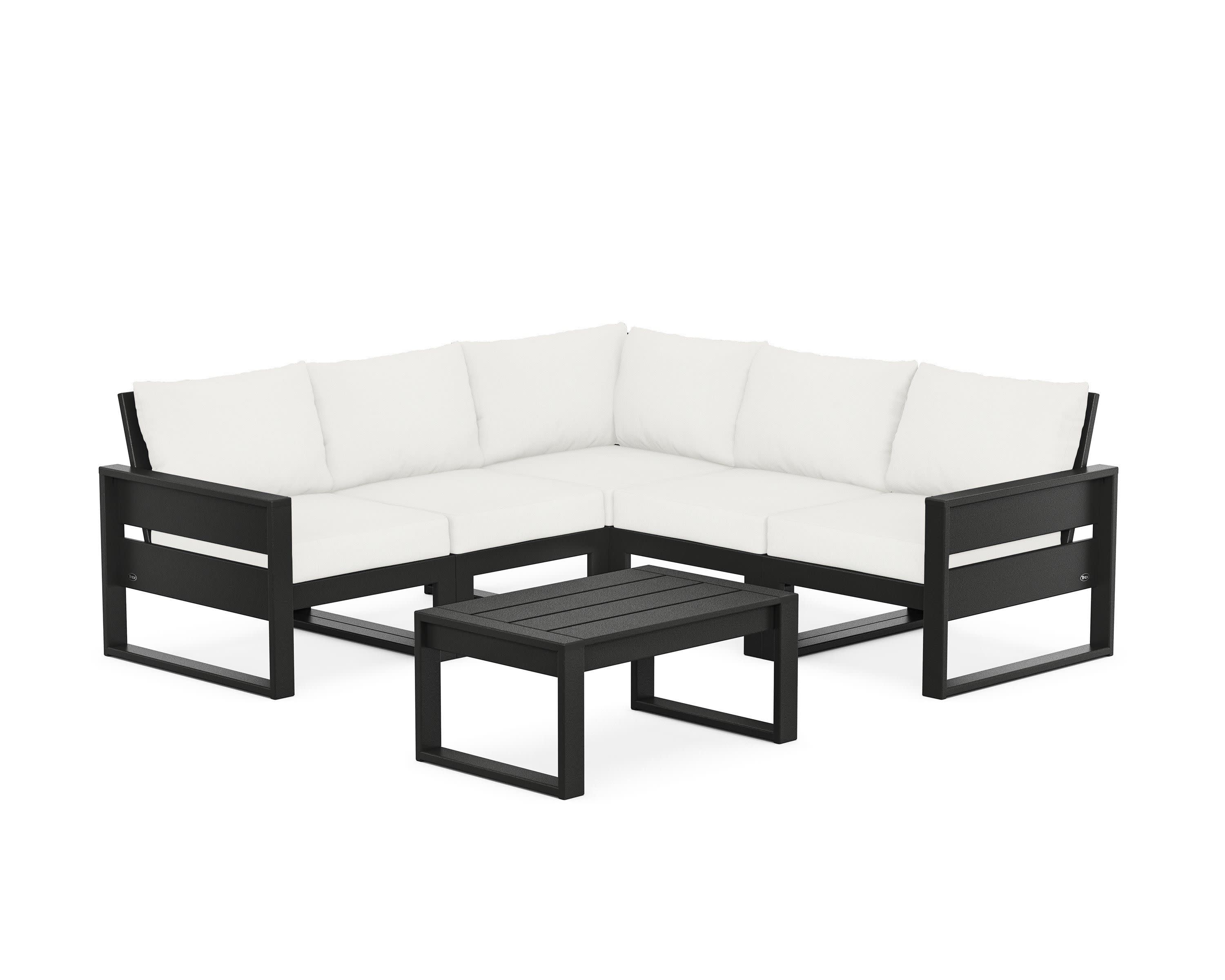 Eastport 6-Piece Deep Seating Sectional + Coffee Table Set in Charcoal Black / Natural Linen