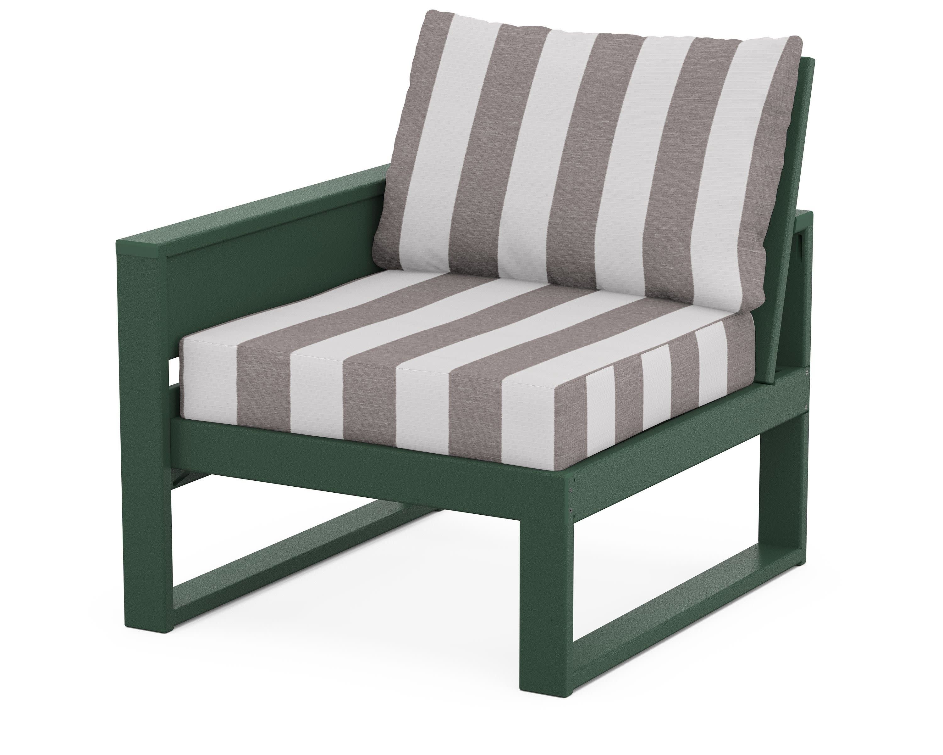 Eastport Modular Left Arm Chair in Rainforest Canopy / Cabana Stripe Grey Mist