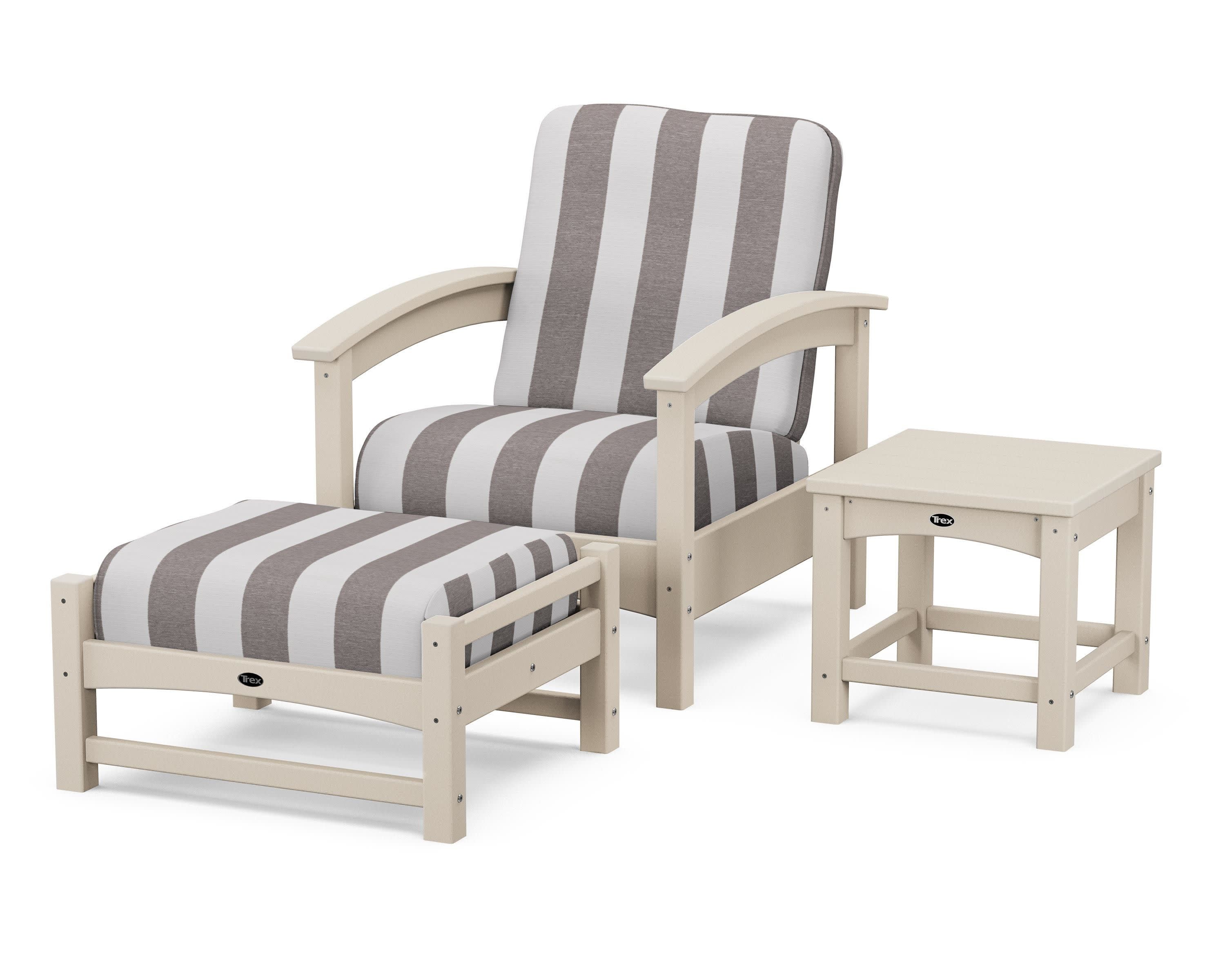 Rockport 3-Piece Deep Seating Set in Sand Castle / Cabana Stripe Grey Mist