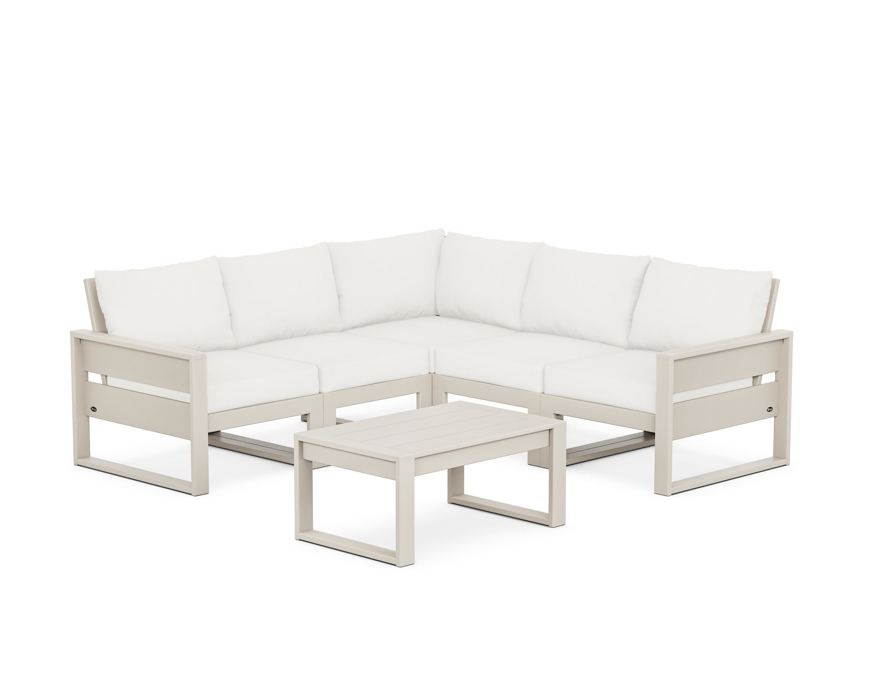 Eastport 6-Piece Deep Seating Sectional + Coffee Table Set in Sand Castle / Natural Linen