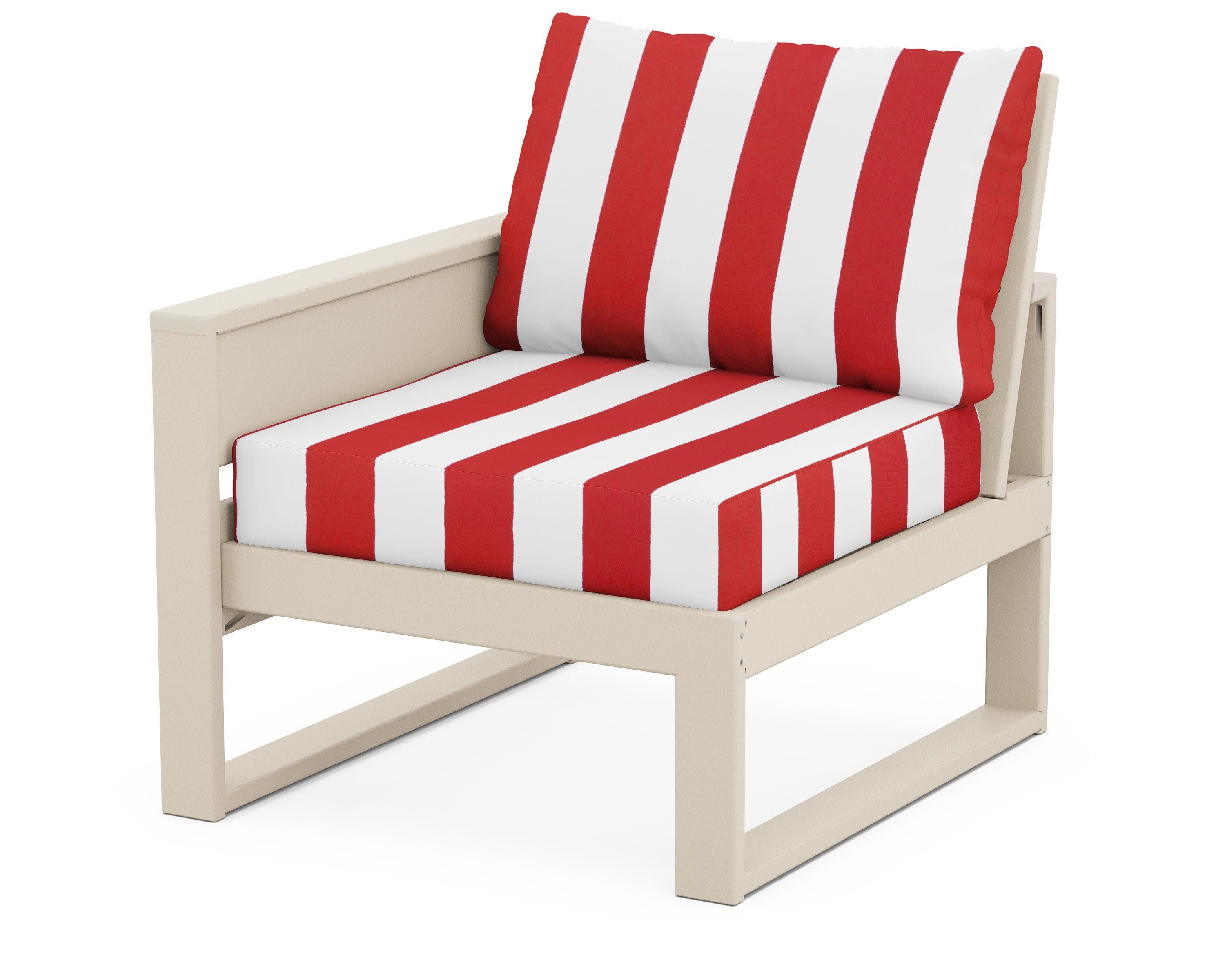 Eastport Modular Left Arm Chair in Sand Castle / Cabana Stripe Crimson