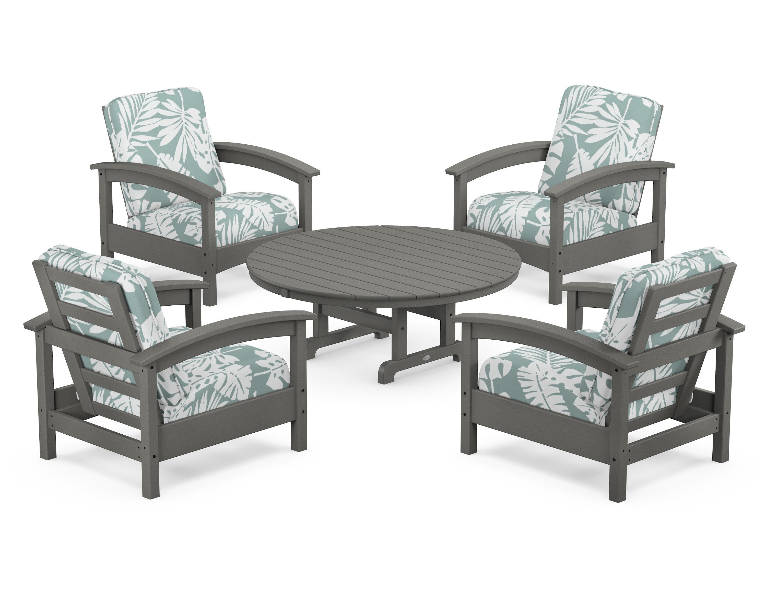 Rockport 5-Piece Deep Seating Set in Stepping Stone / Leaf Glacier Spa