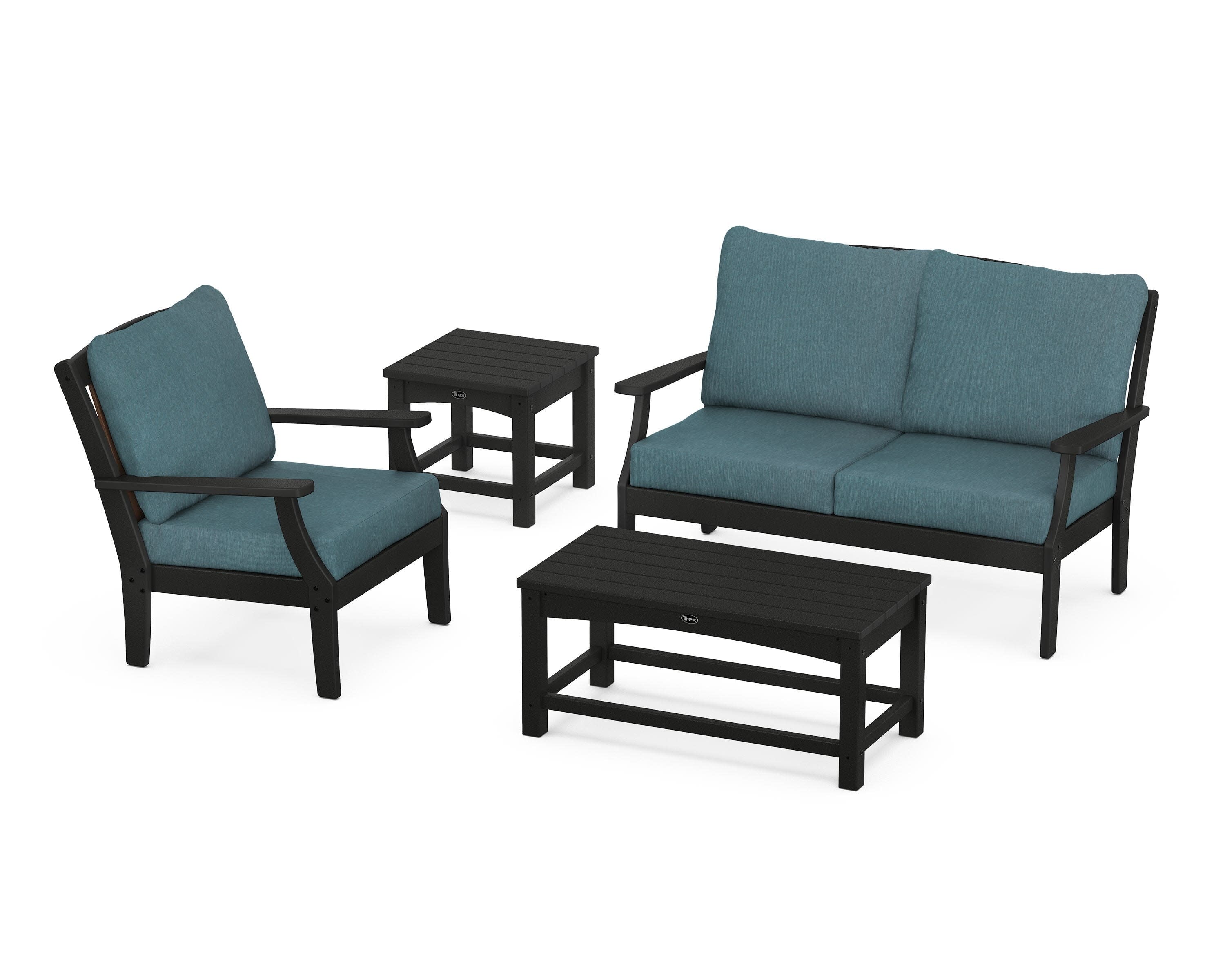 Yacht Club 4-Piece Deep Seating Set in Charcoal Black / Ocean Teal