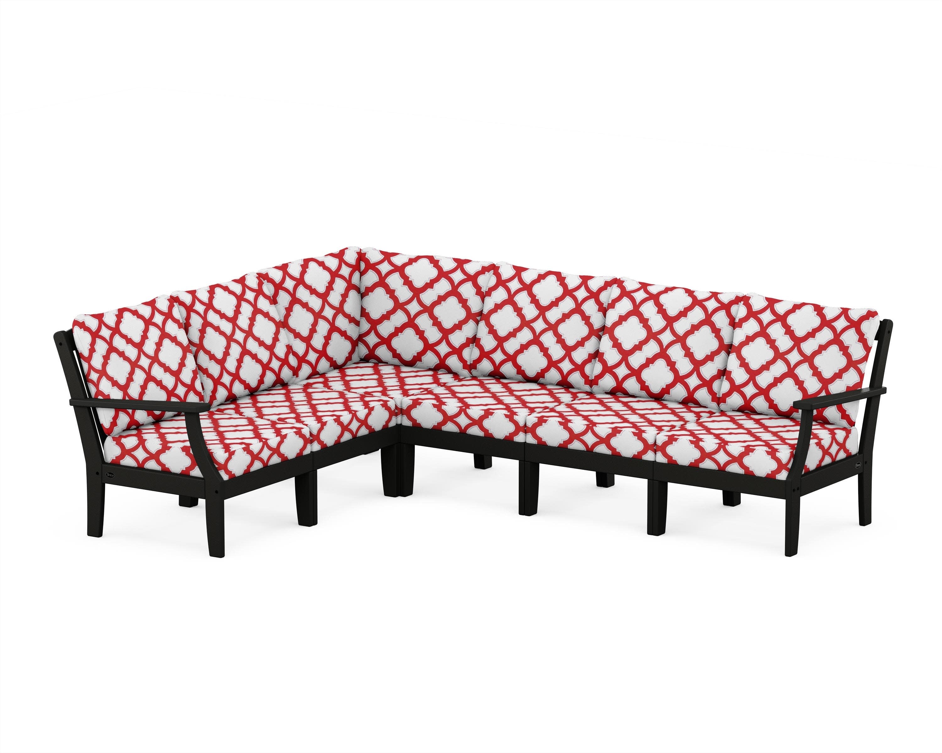 Yacht Club Modular 6-Piece Deep Seating Set in Charcoal Black / Trellis Crimson