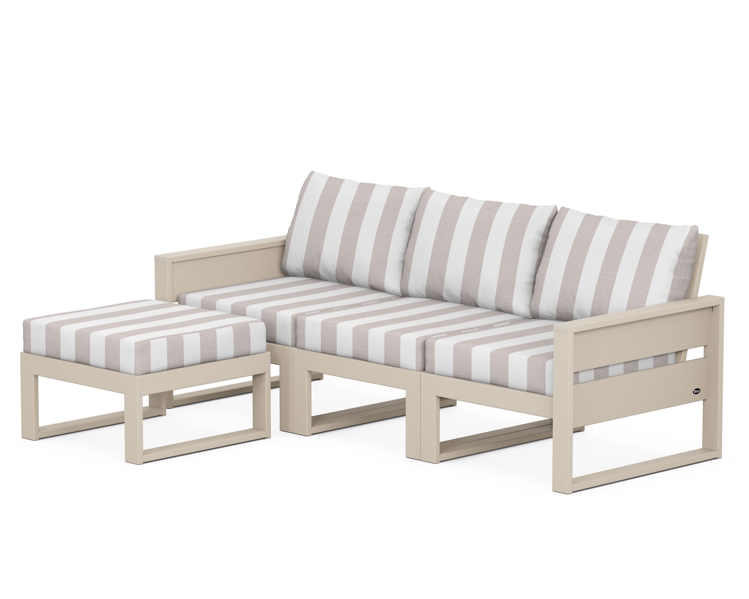 Eastport 4- Piece Sectional with Ottoman in Sand Castle / Cabana Stripe Dune Burlap