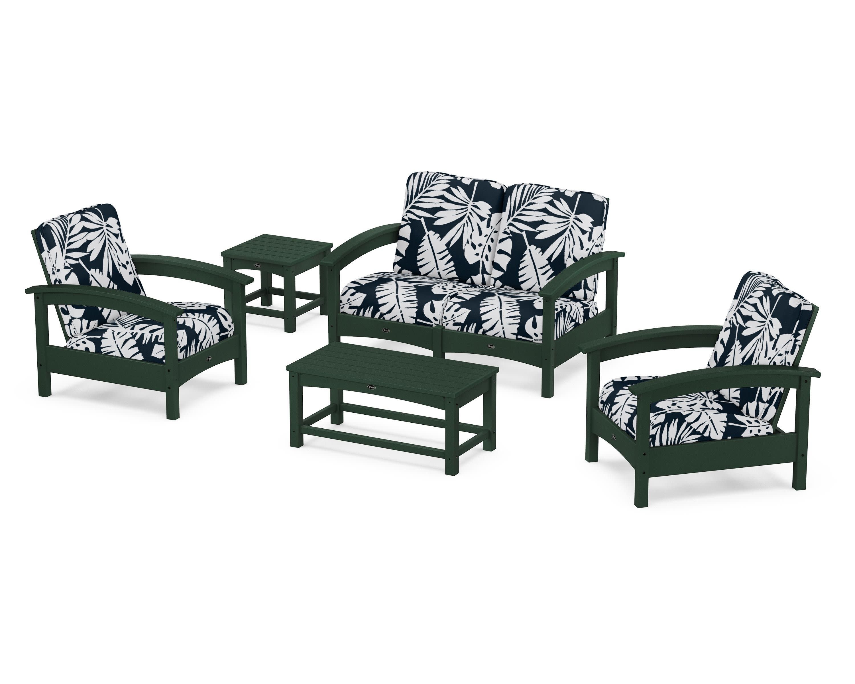 Rockport Club 6-Piece Deep Seating Conversation Set in Rainforest Canopy / Leaf Marine Indigo