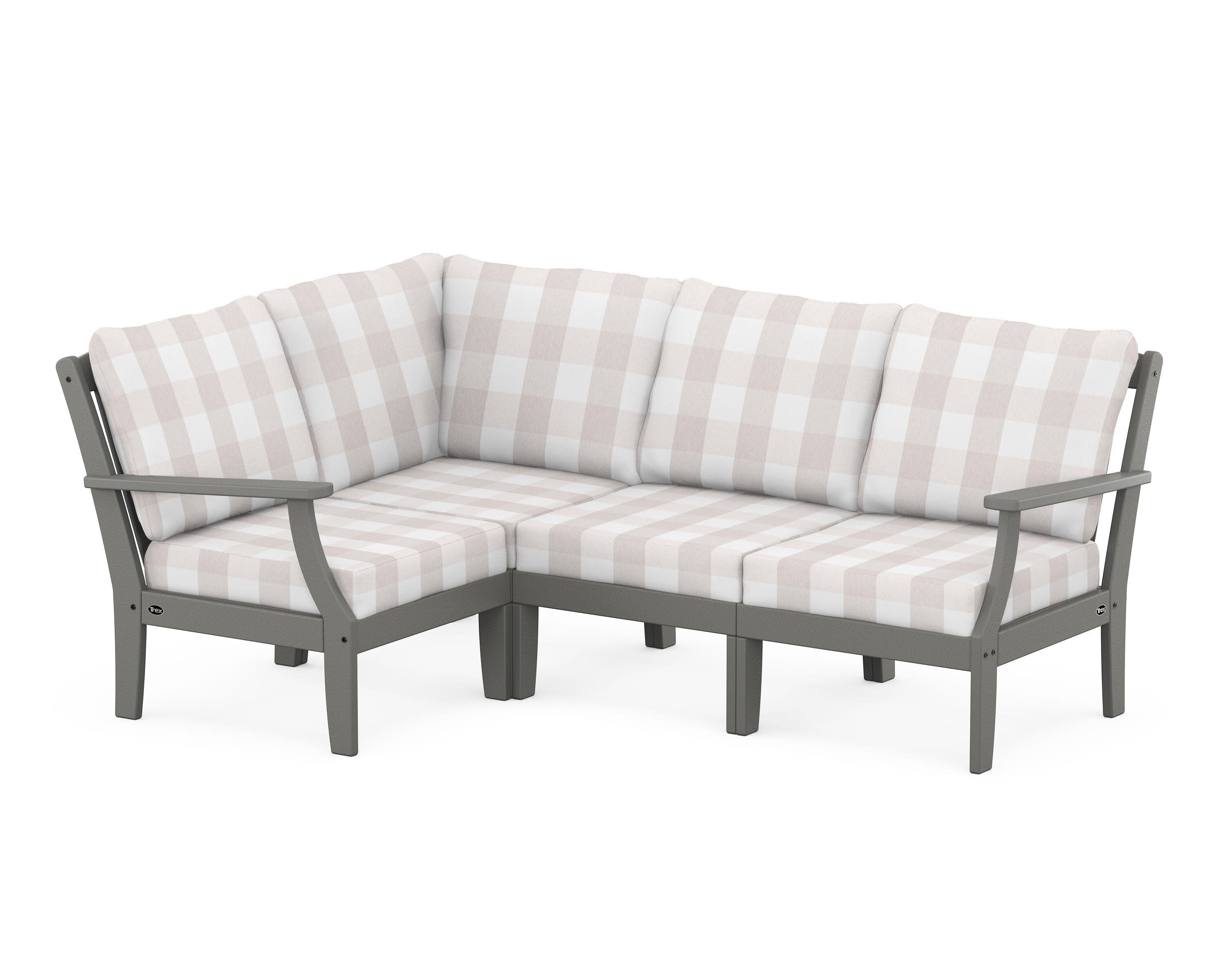 Yacht Club Modular 4-Piece Deep Seating Set in Stepping Stone / Buffalo Plaid Dune Burlap