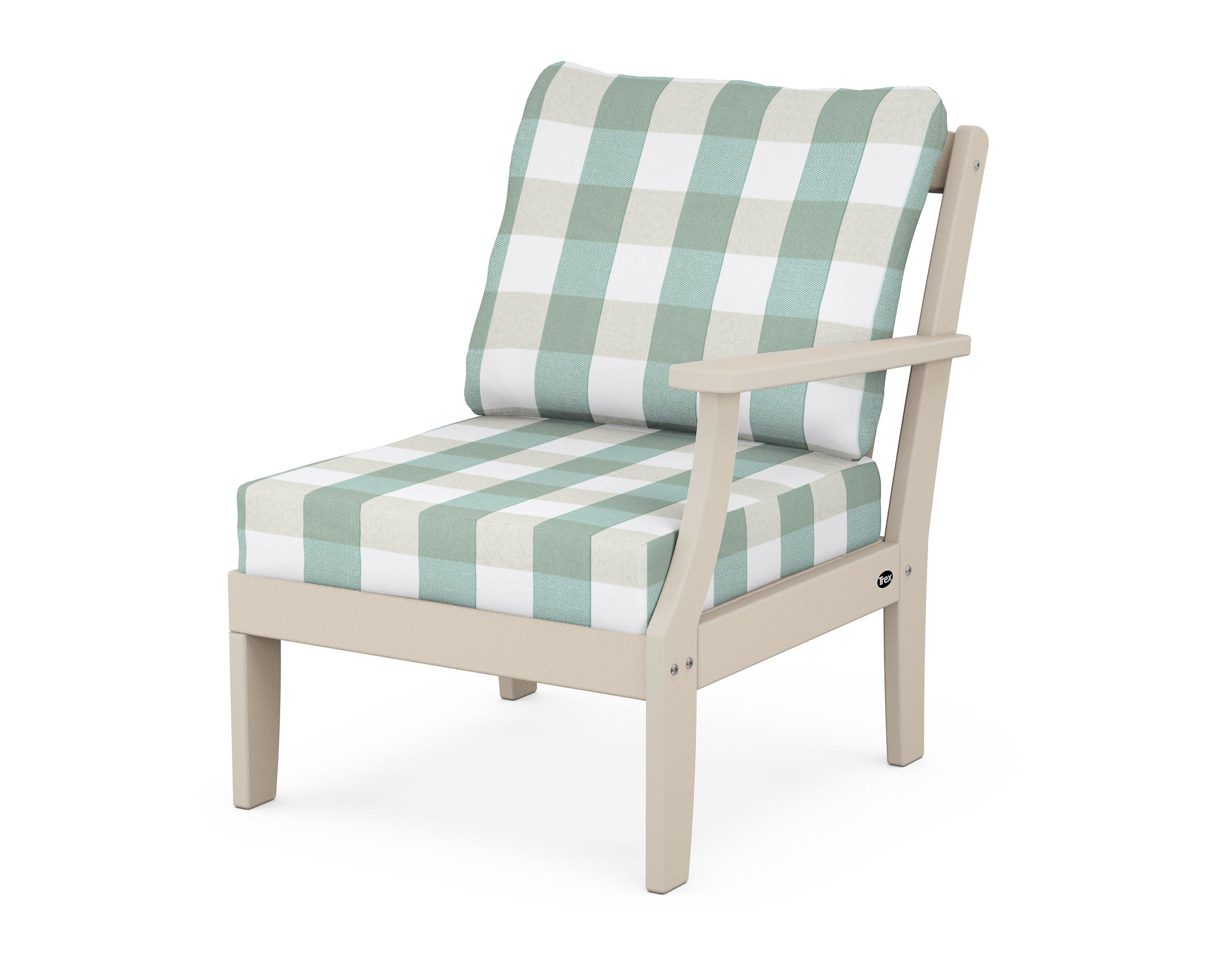 Yacht Club Modular Right Arm Chair in Sand Castle / Buffalo Plaid Glacier Spa