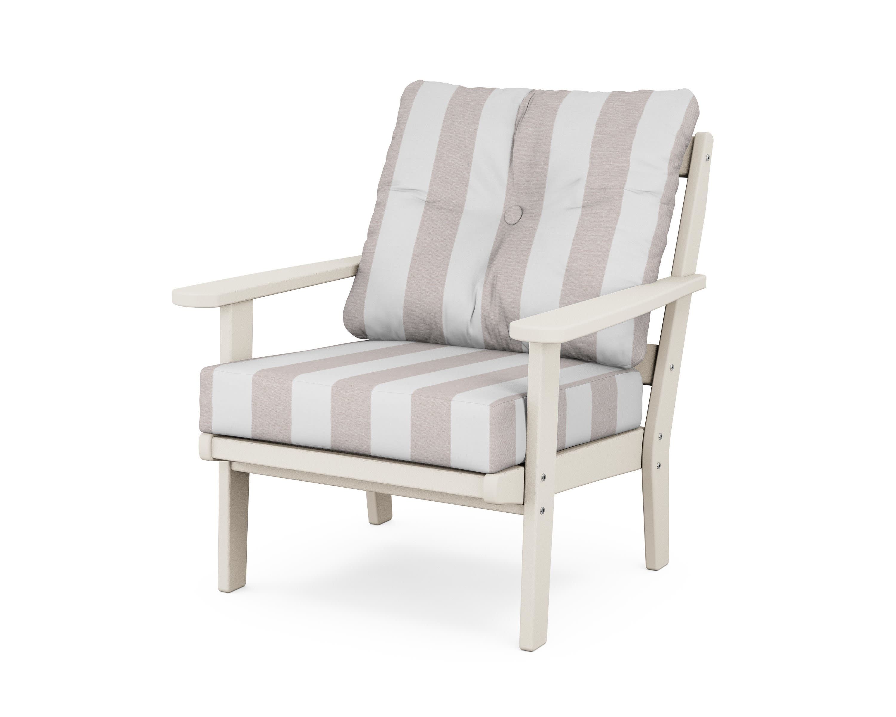 Cape Cod Deep Seating Chair in Sand Castle / Cabana Stripe Dune Burlap
