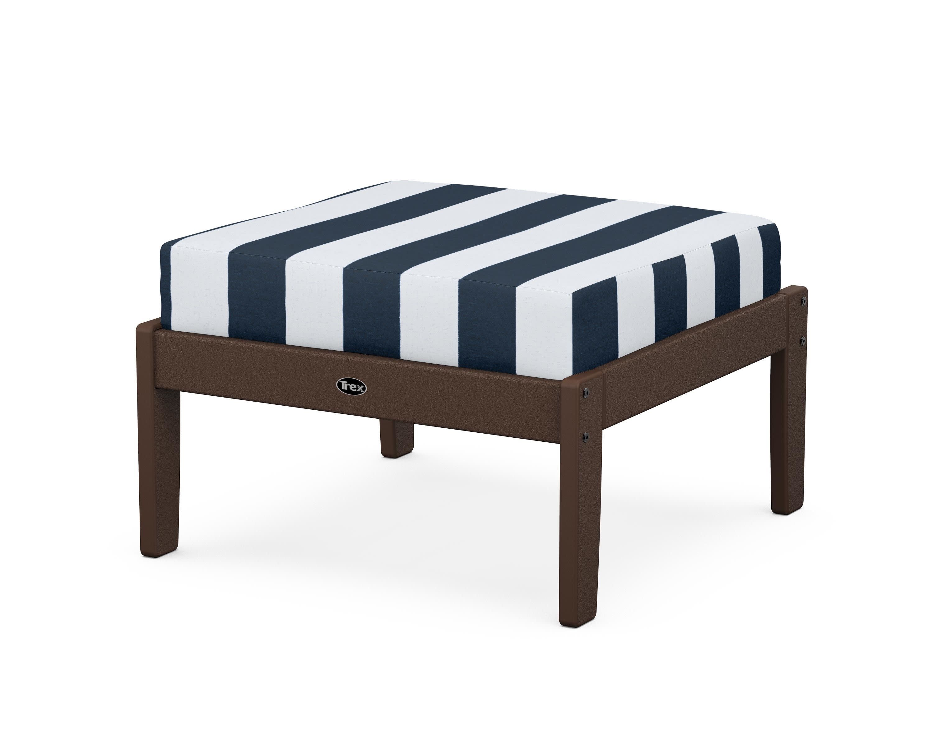 Yacht Club Deep Seating Ottoman in Vintage Lantern / Cabana Stripe Marine Indigo