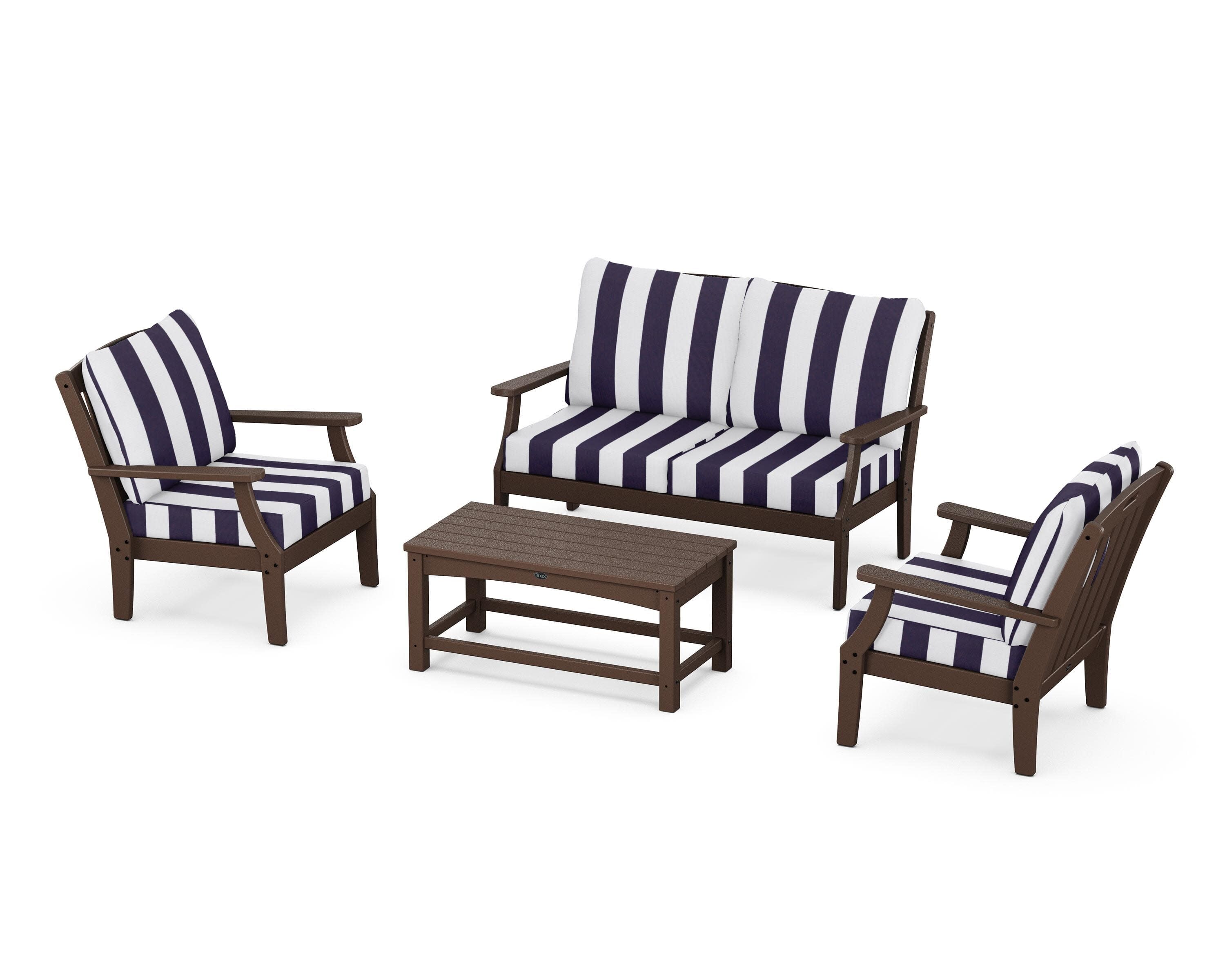 Yacht Club 4-Piece Deep Seating Chair Set in Vintage Lantern / Cabana Stripe Navy