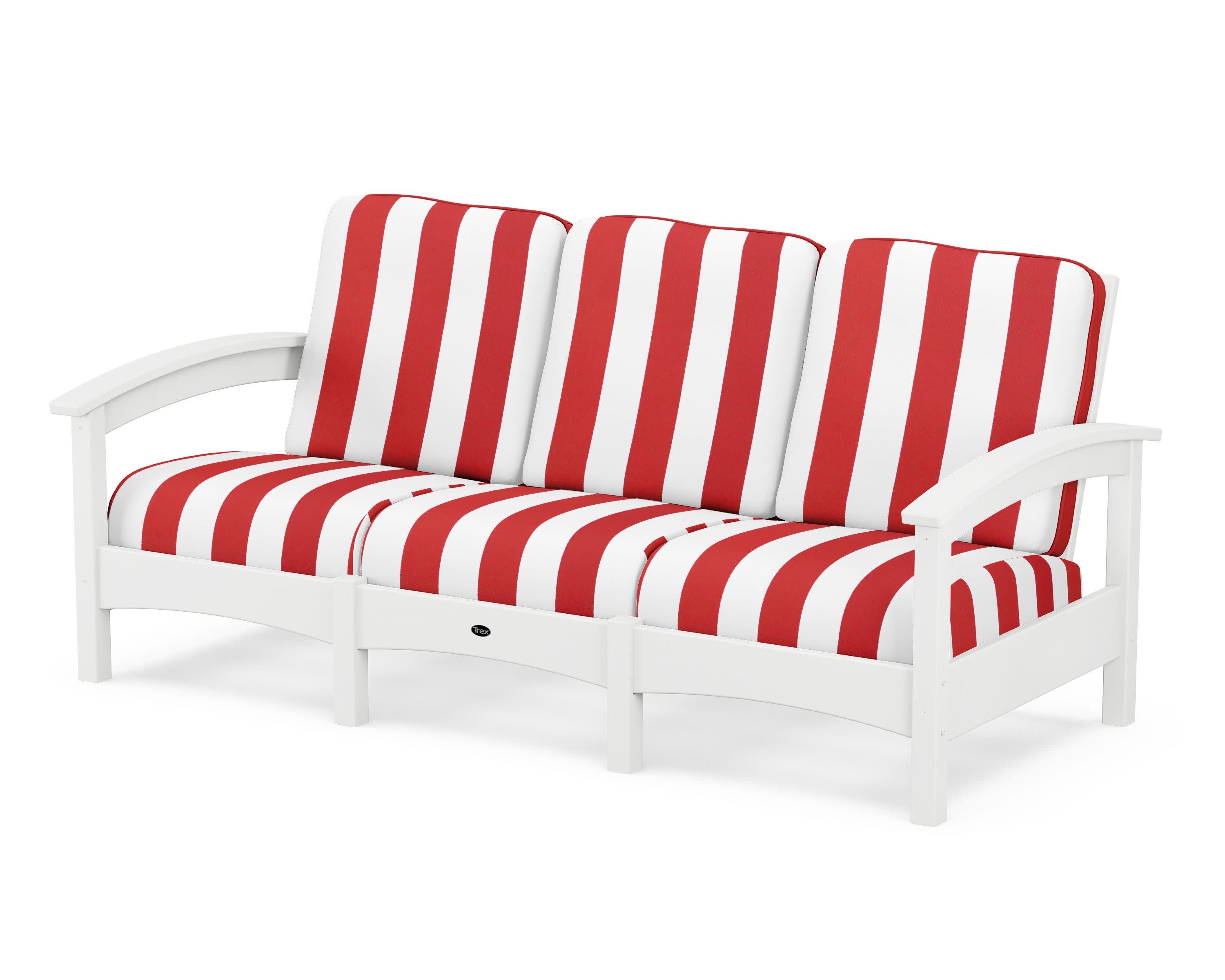 Rockport Club Sofa in Classic White / Cabana Stripe Crimson