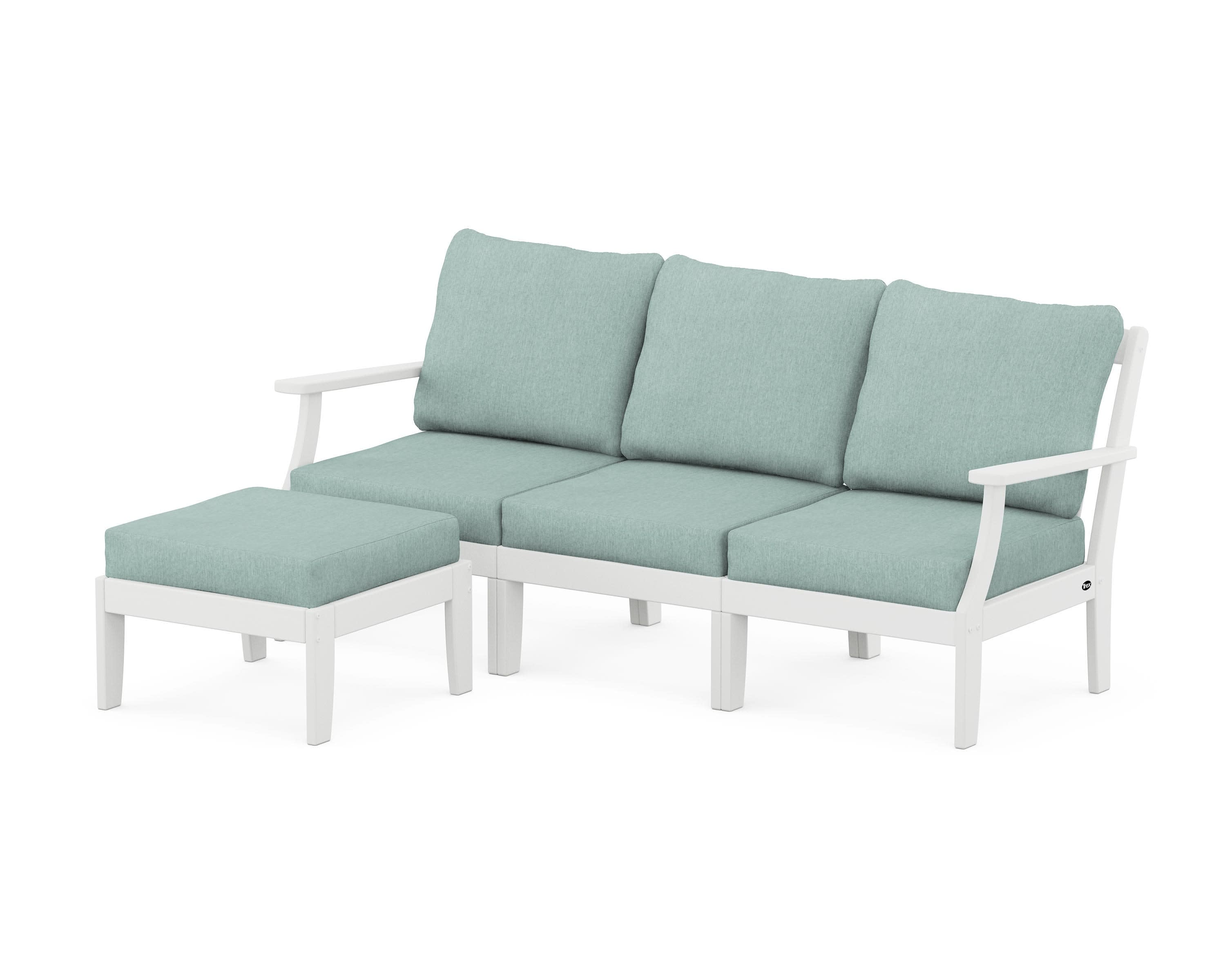 Yacht Club Modular 4-Piece Deep Seating Set with Ottoman in Classic White / Glacier Spa