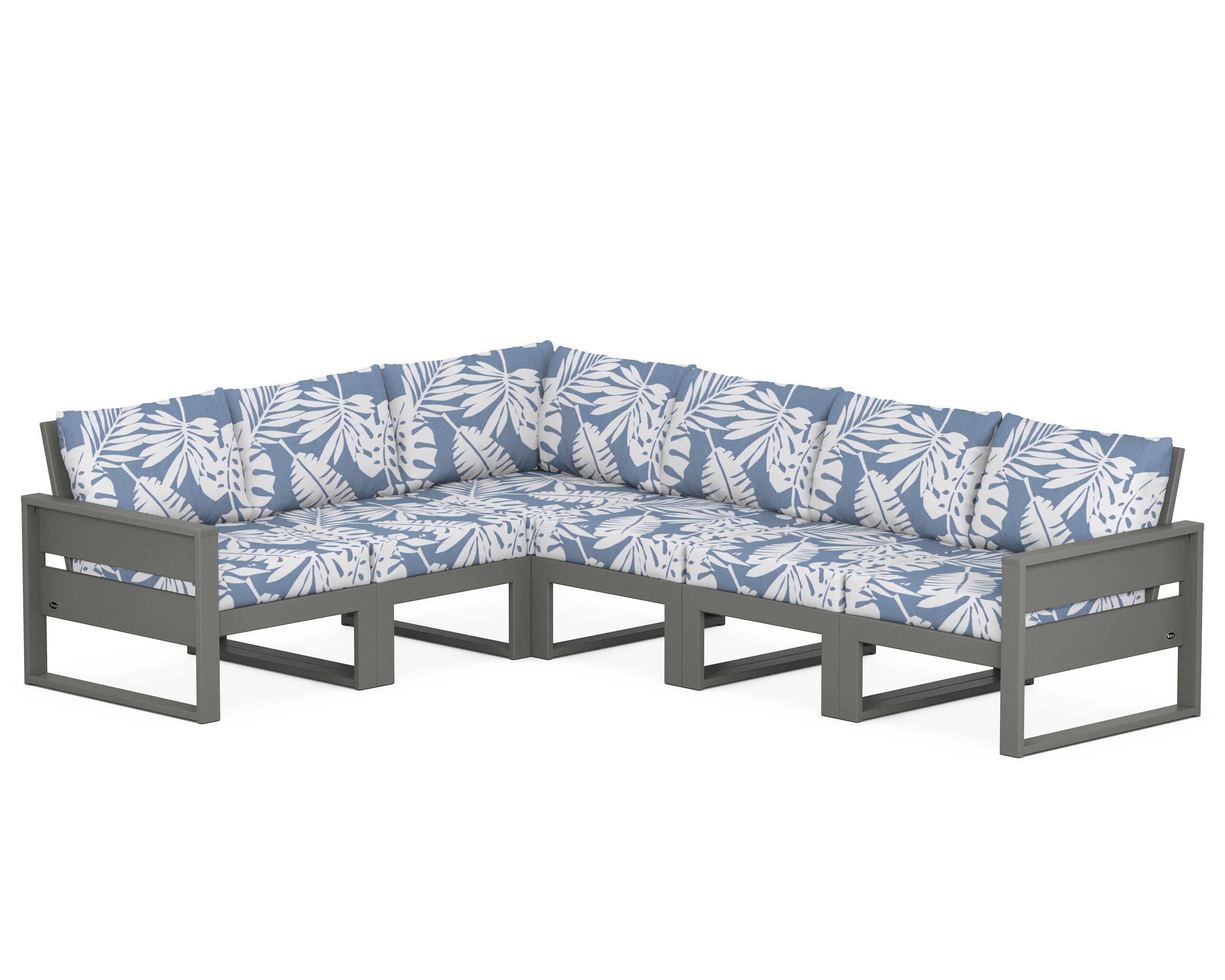 Eastport 6-Piece Sectional in Stepping Stone / Leaf Sky Blue