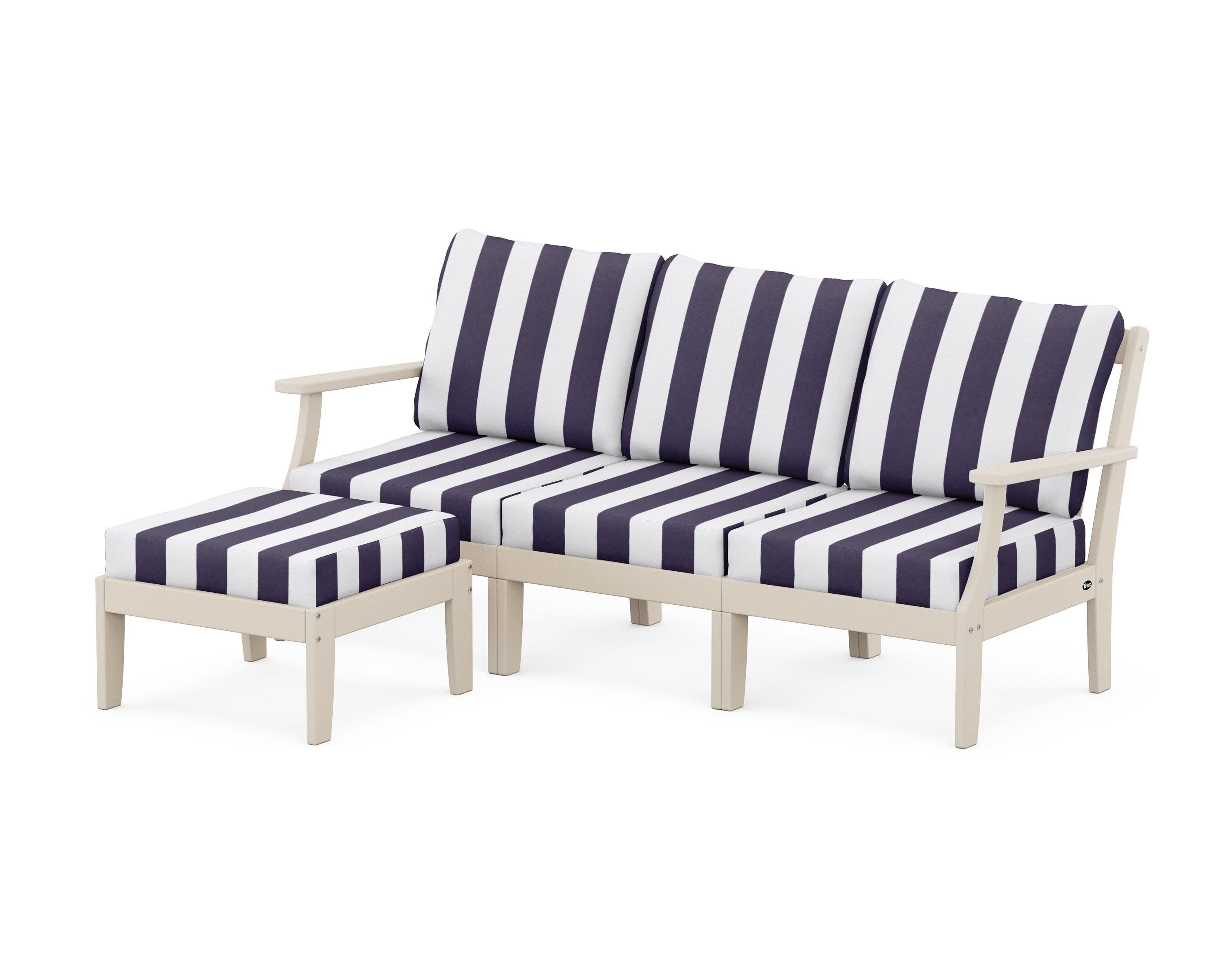 Yacht Club Modular 4-Piece Deep Seating Set with Ottoman in Sand Castle / Cabana Stripe Navy