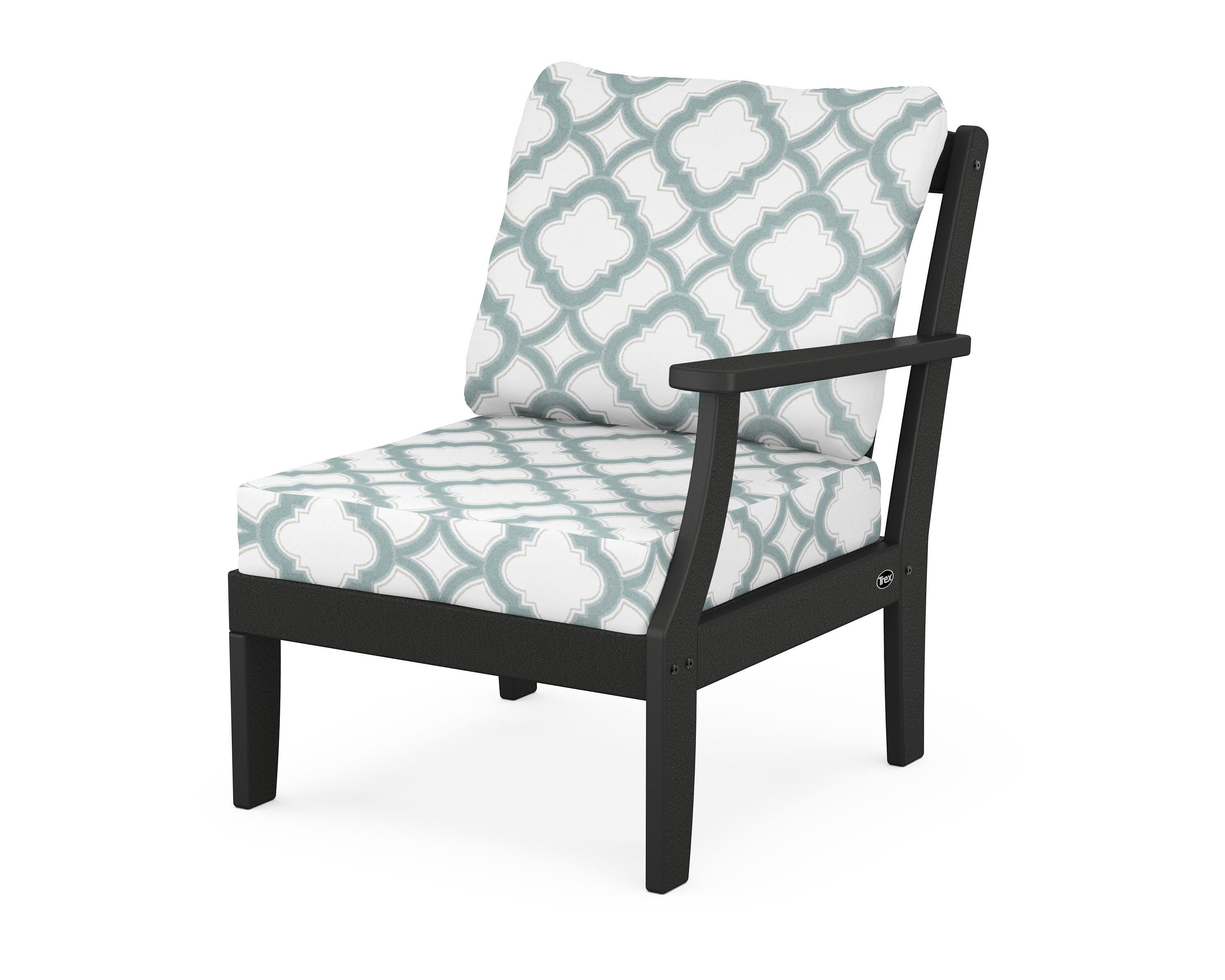 Yacht Club Modular Right Arm Chair in Charcoal Black / Trellis Glacier Spa