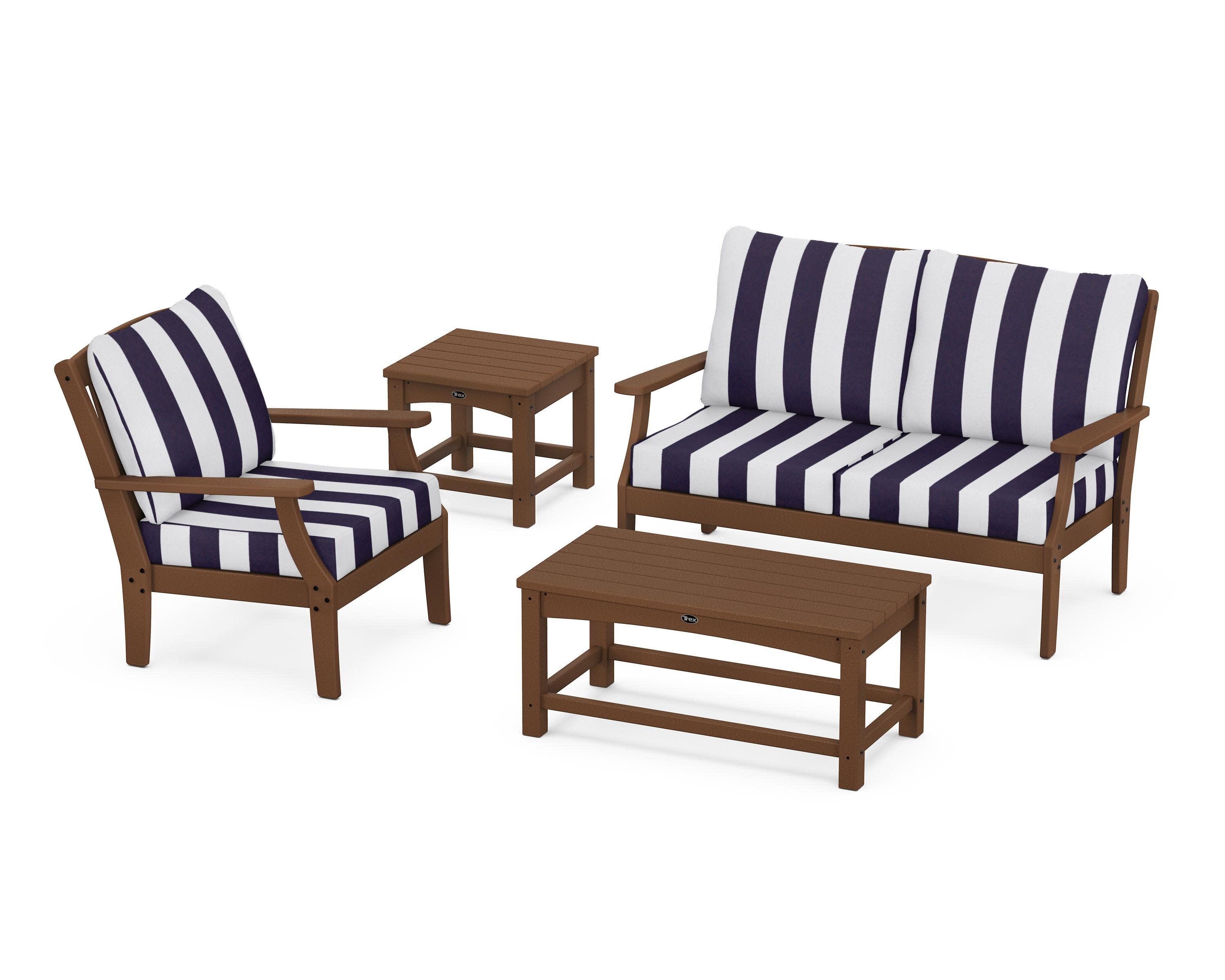 Yacht Club 4-Piece Deep Seating Set in Tree House / Cabana Stripe Navy