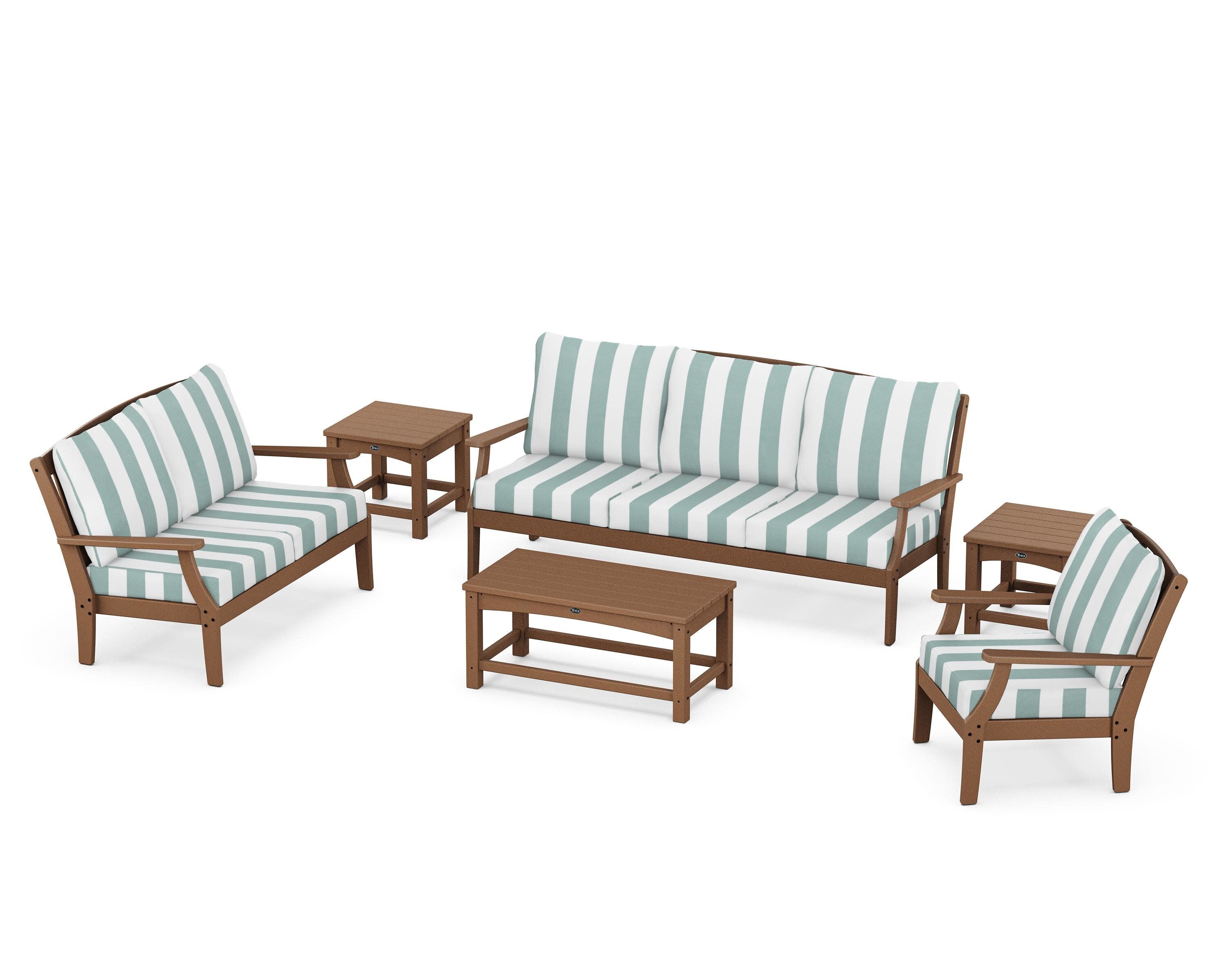 Yacht Club 6-Piece Deep Seating Set in Tree House / Cabana Stripe Glacier Spa