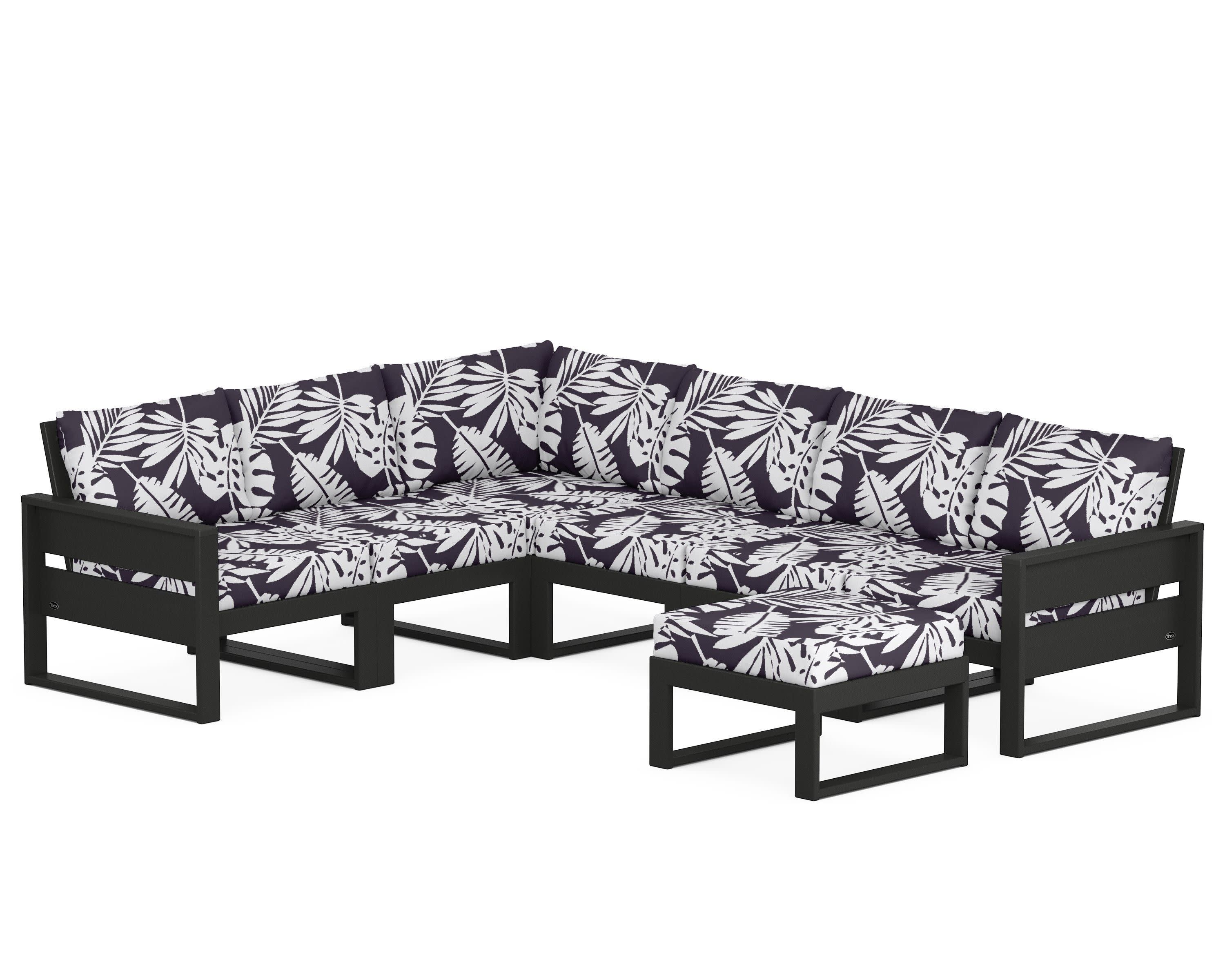 Eastport 6-Piece Sectional with Ottoman in Charcoal Black / Leaf Navy
