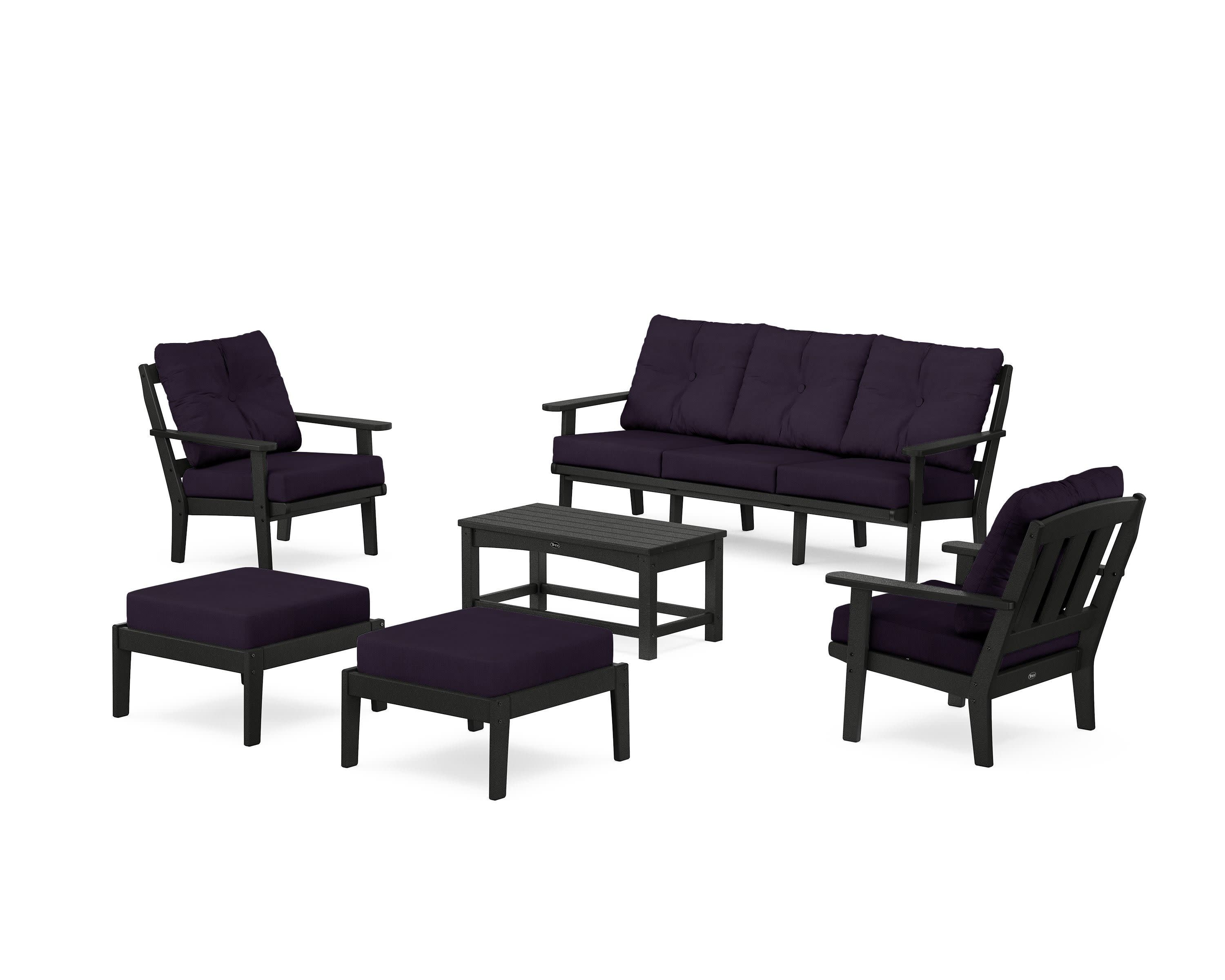 Cape Cod 6-Piece Lounge Sofa Set in Charcoal Black / Navy Linen
