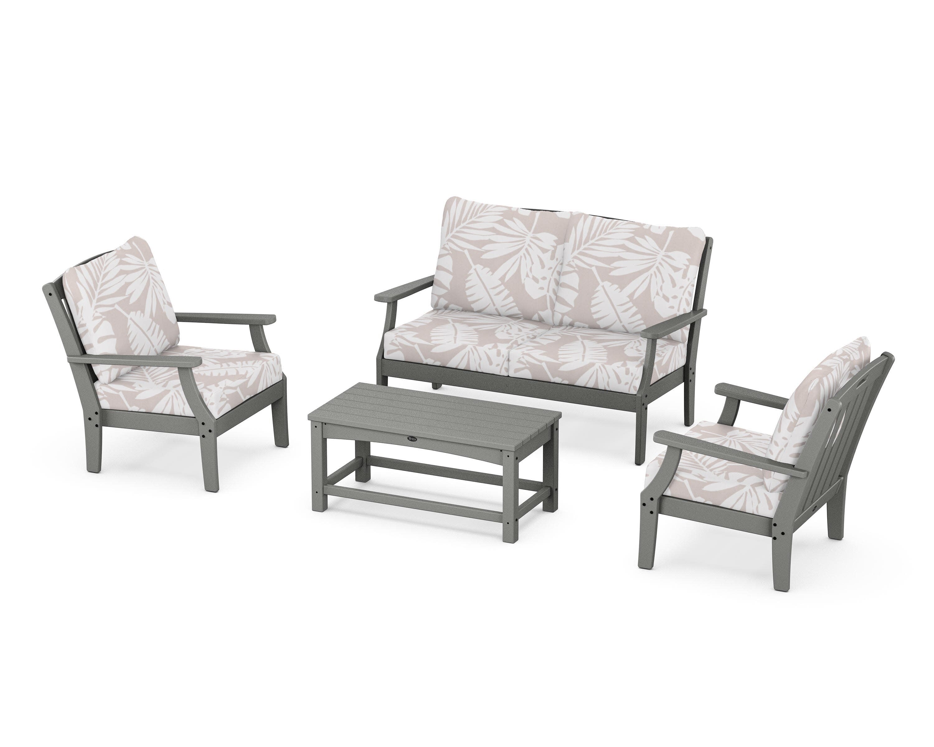 Yacht Club 4-Piece Deep Seating Chair Set in Stepping Stone / Leaf Dune Burlap
