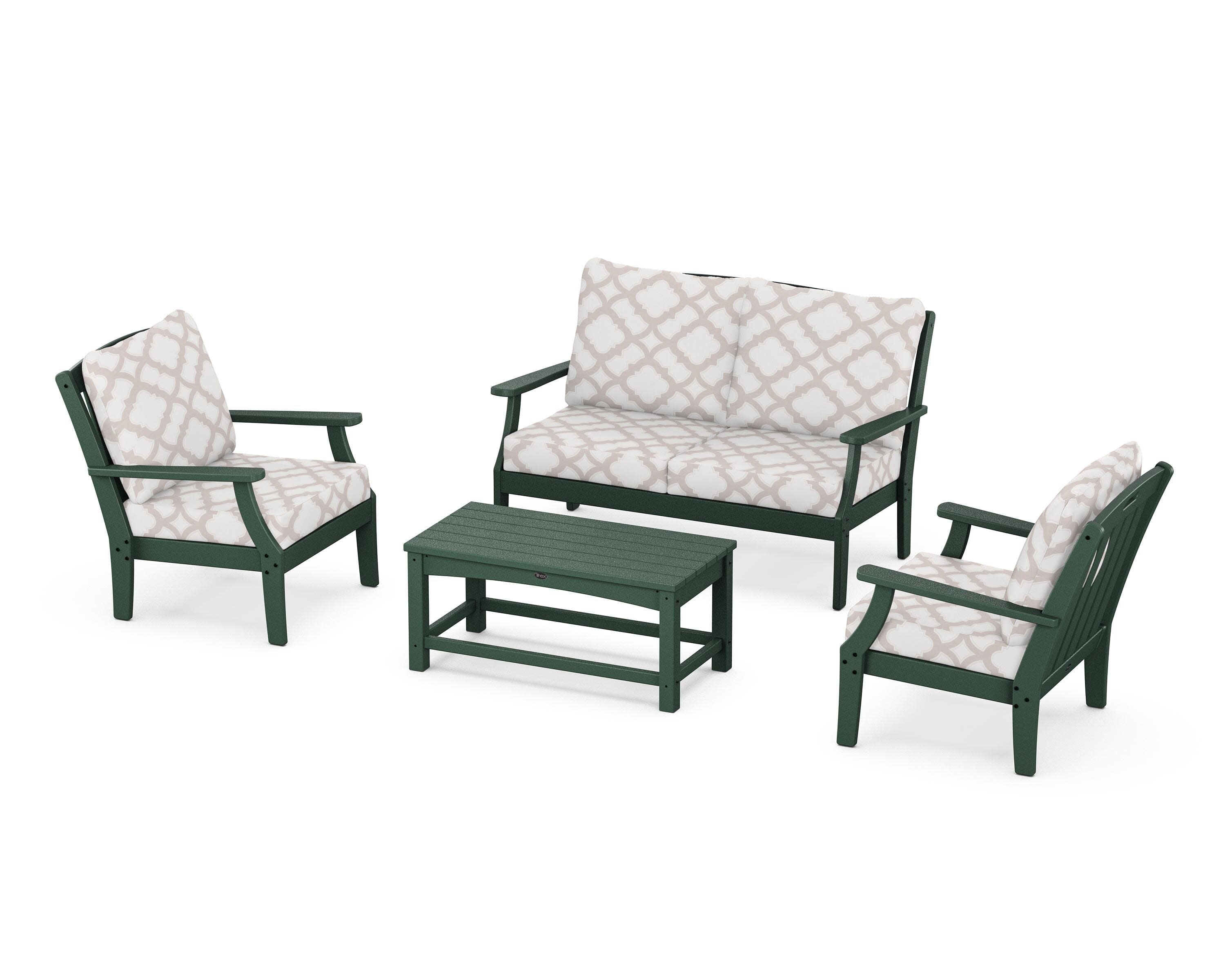 Yacht Club 4-Piece Deep Seating Chair Set in Rainforest Canopy / Trellis Dune Burlap