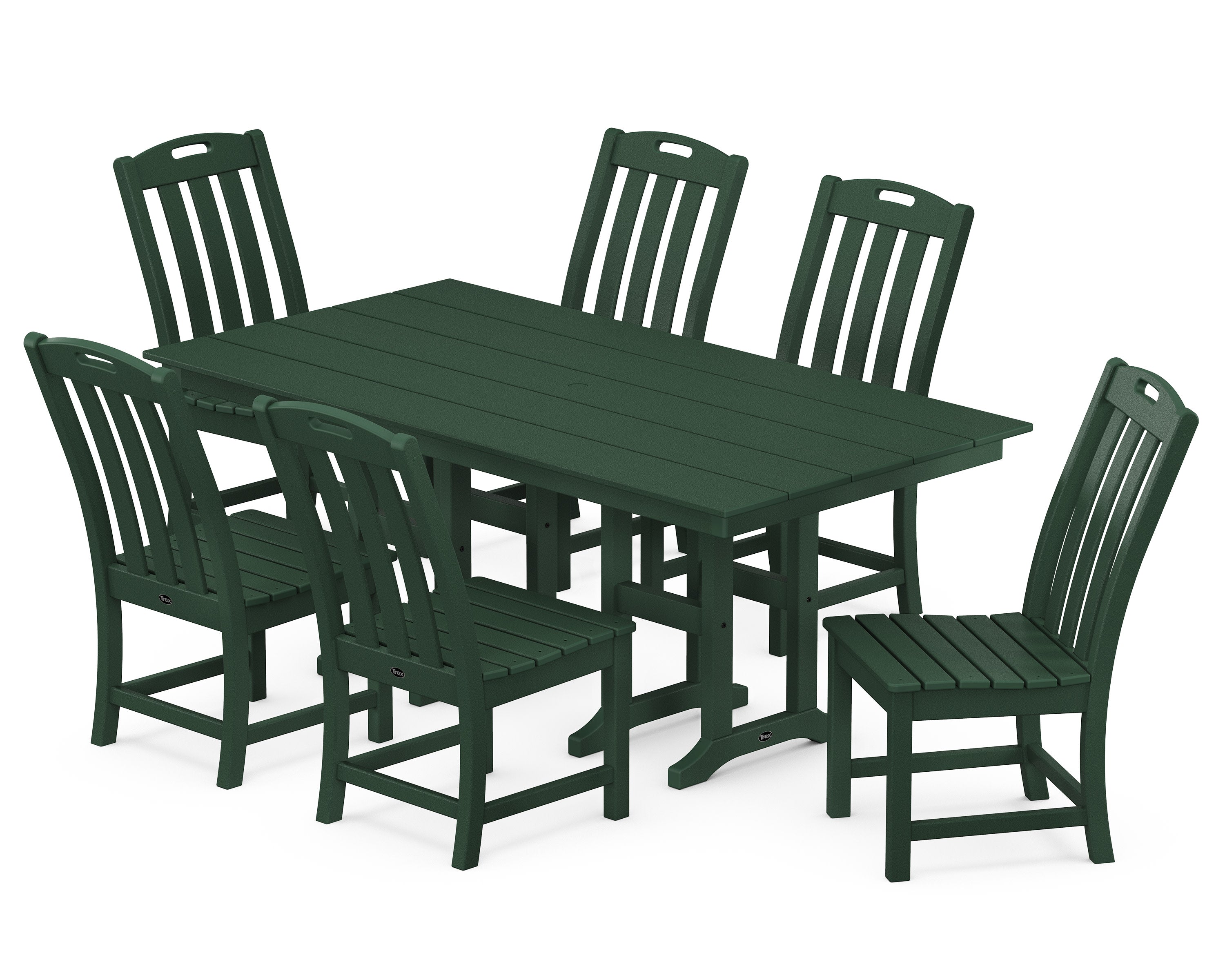 Yacht Club 7-Piece Farmhouse Side Chair Dining Set in Rainforest Canopy