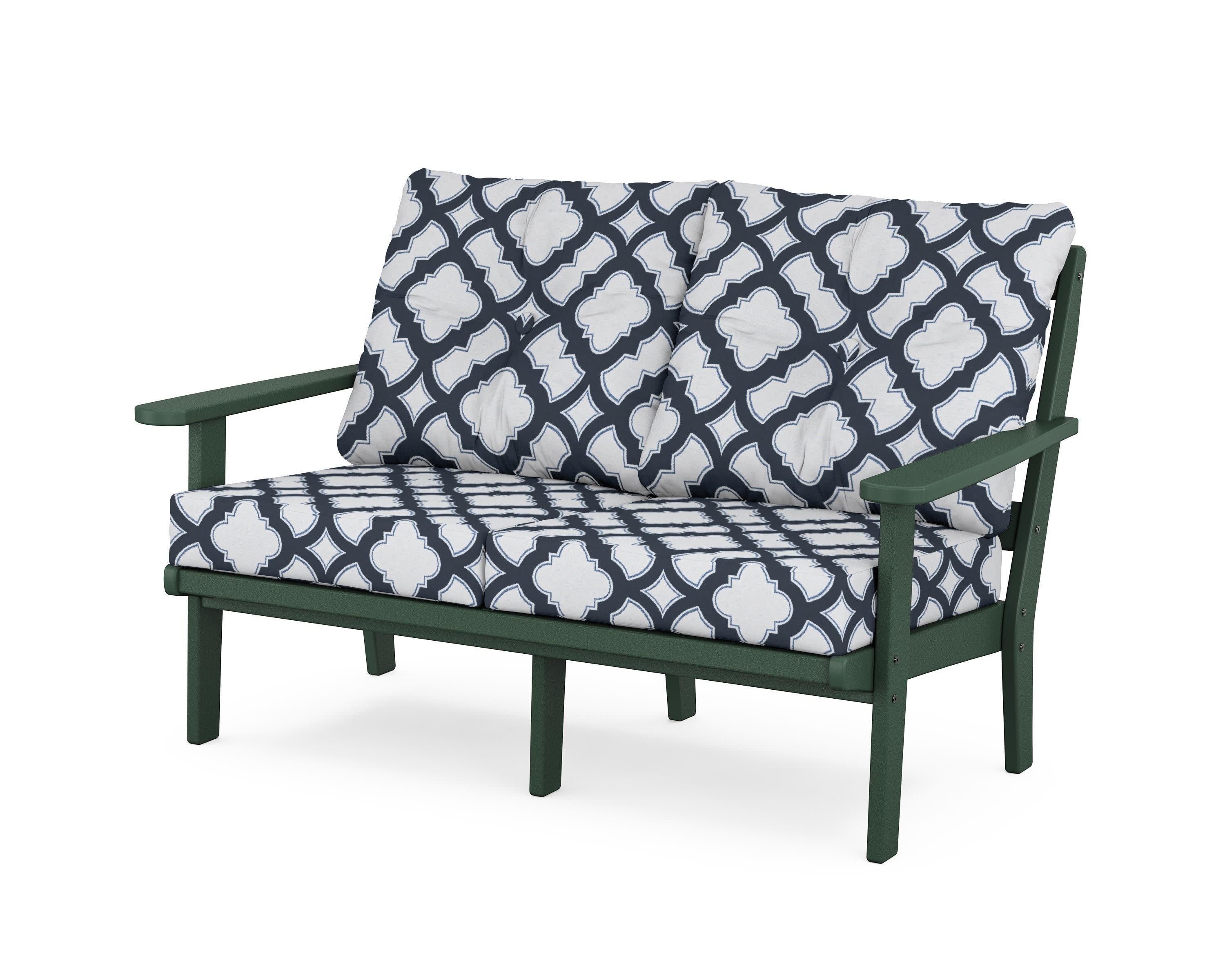 Cape Cod Deep Seating Loveseat in Rainforest Canopy / Trellis Marine Indigo