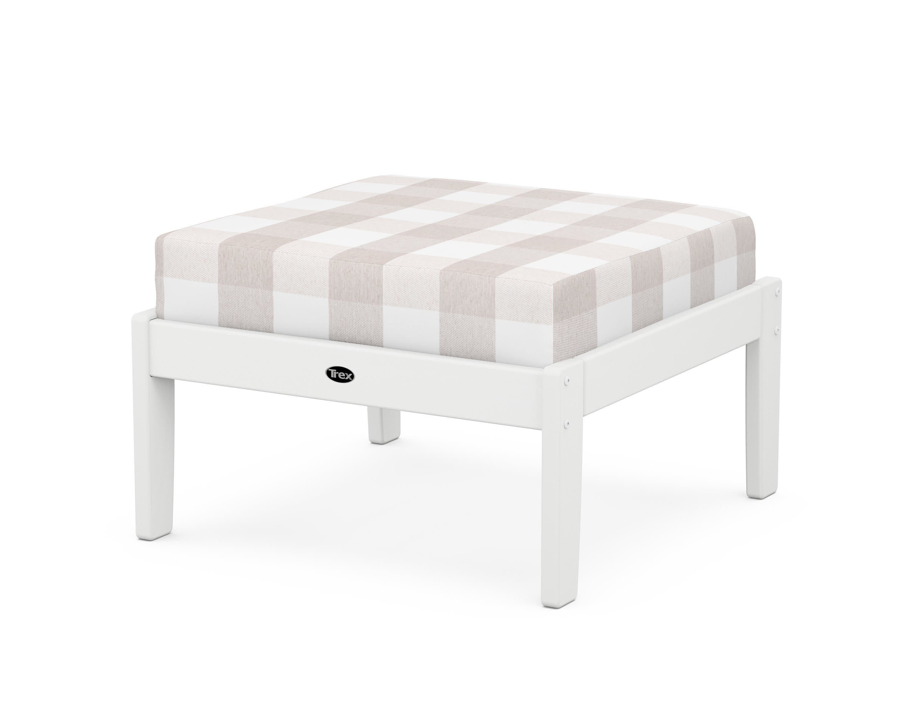 Yacht Club Deep Seating Ottoman in Classic White / Buffalo Plaid Dune Burlap