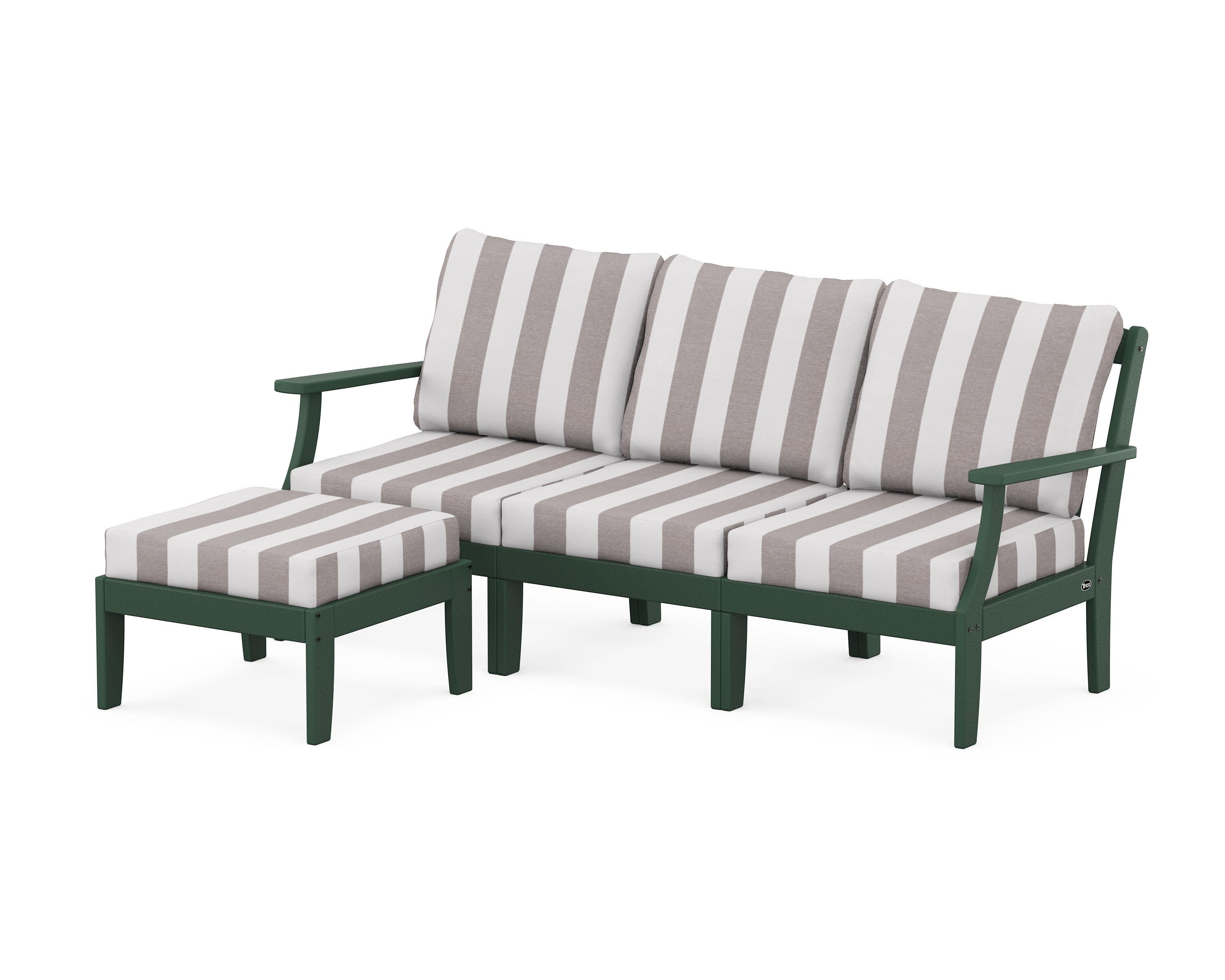 Yacht Club Modular 4-Piece Deep Seating Set with Ottoman in Rainforest Canopy / Cabana Stripe Grey Mist