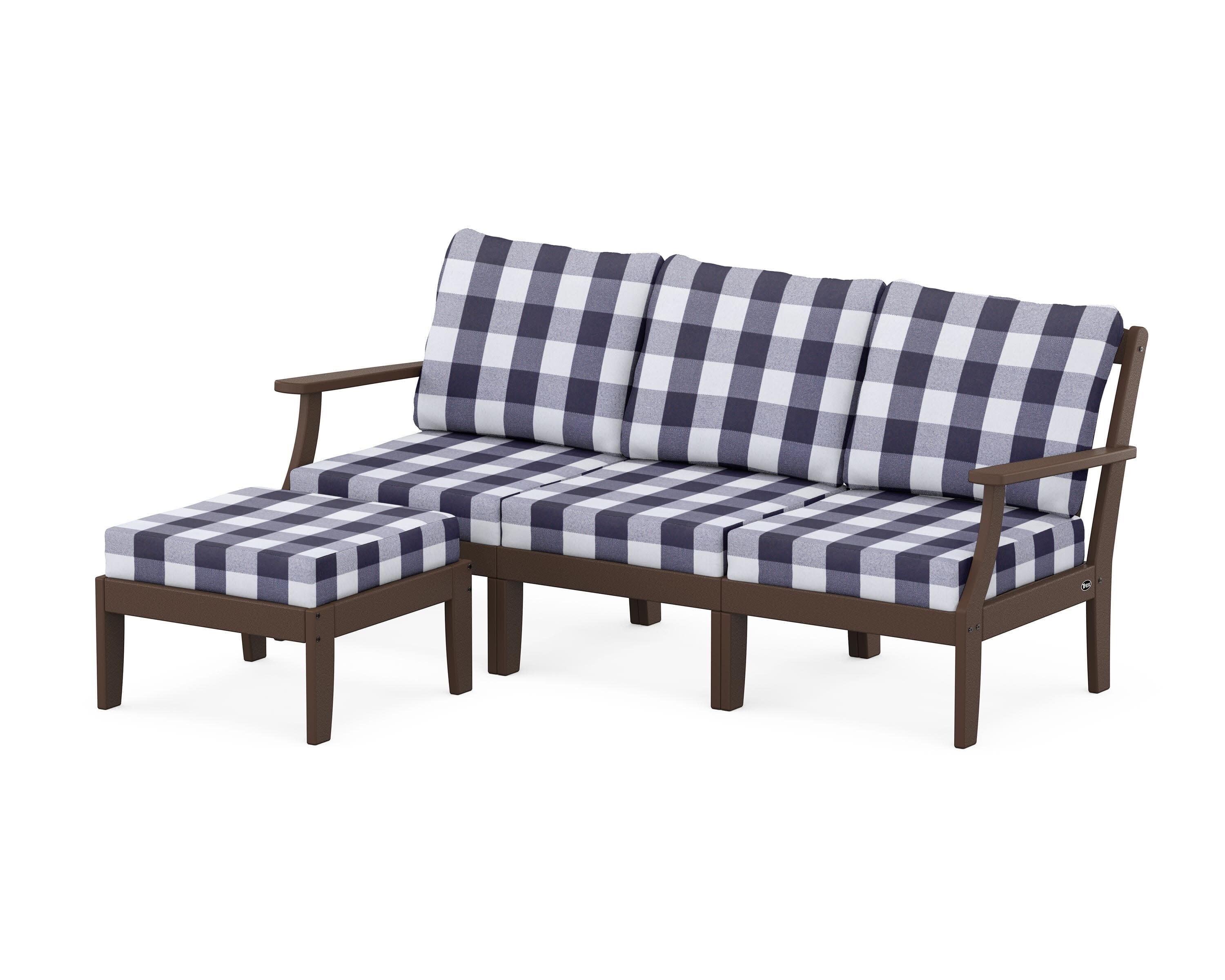 Yacht Club Modular 4-Piece Deep Seating Set with Ottoman in Vintage Lantern / Buffalo Plaid Navy