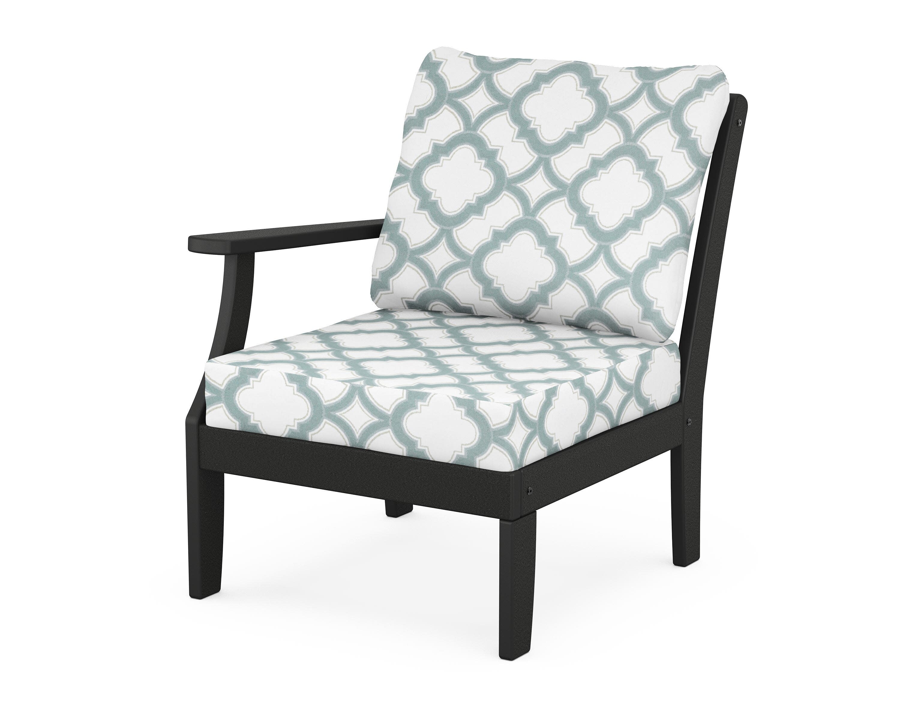 Yacht Club Modular Left Arm Chair in Charcoal Black / Trellis Glacier Spa