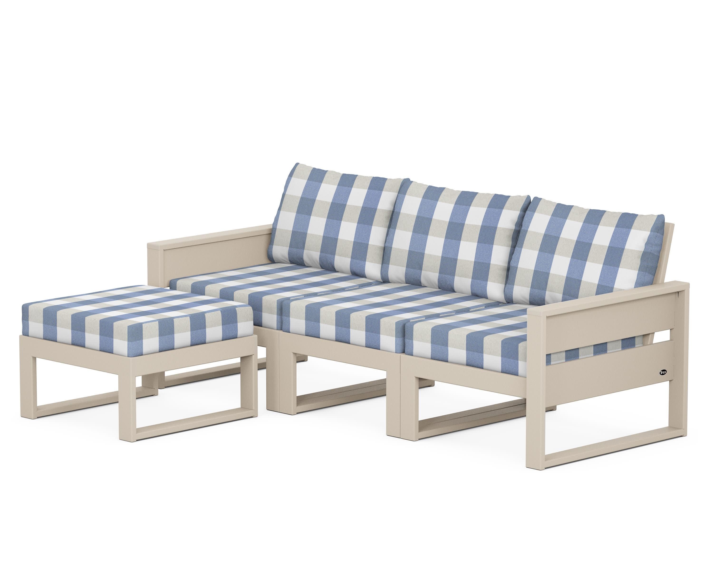 Eastport 4- Piece Sectional with Ottoman in Sand Castle / Buffalo Plaid Sky Blue