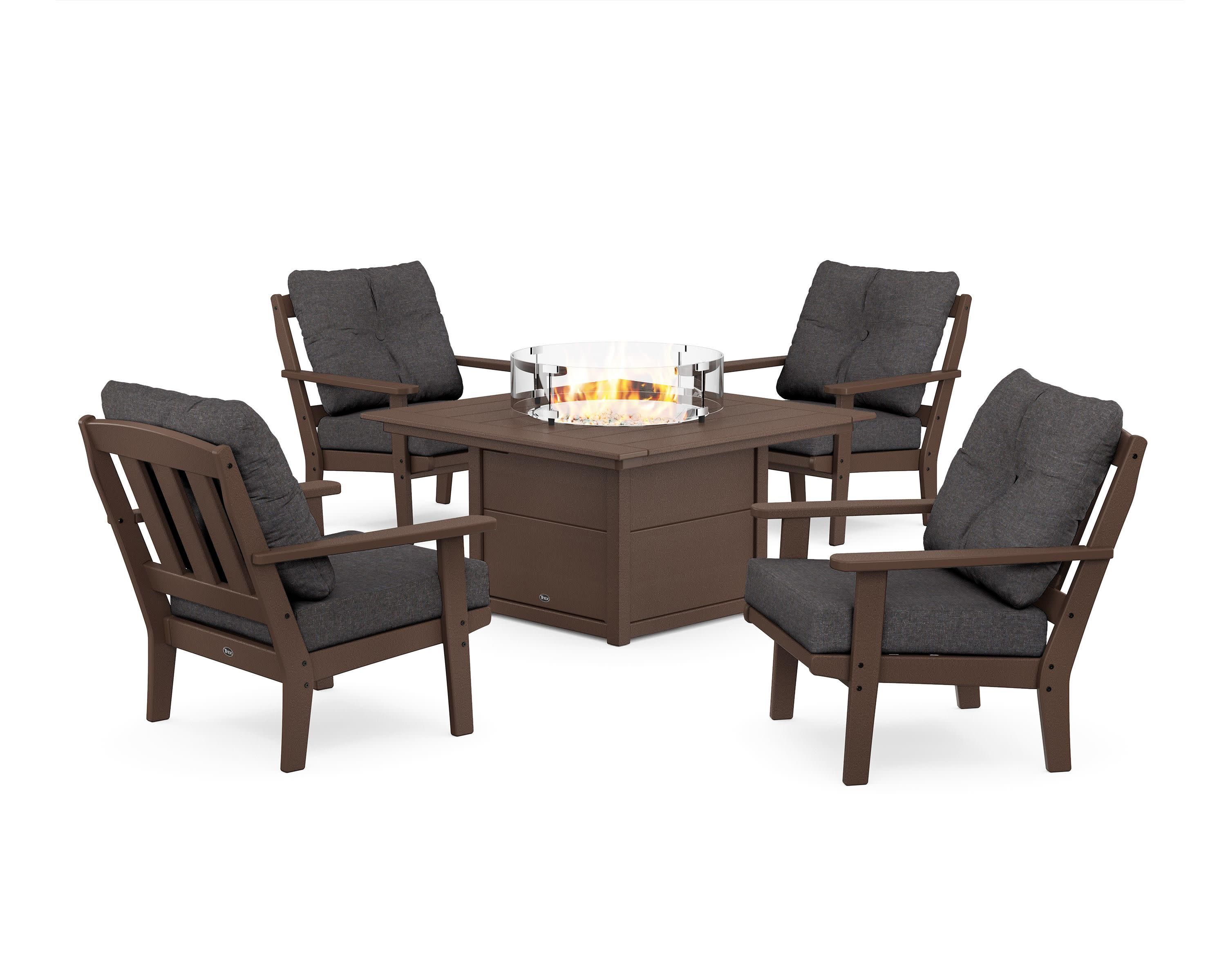 Cape Cod 5-Piece Deep Seating Set with Fire Pit Table in Vintage Lantern / Ash Charcoal