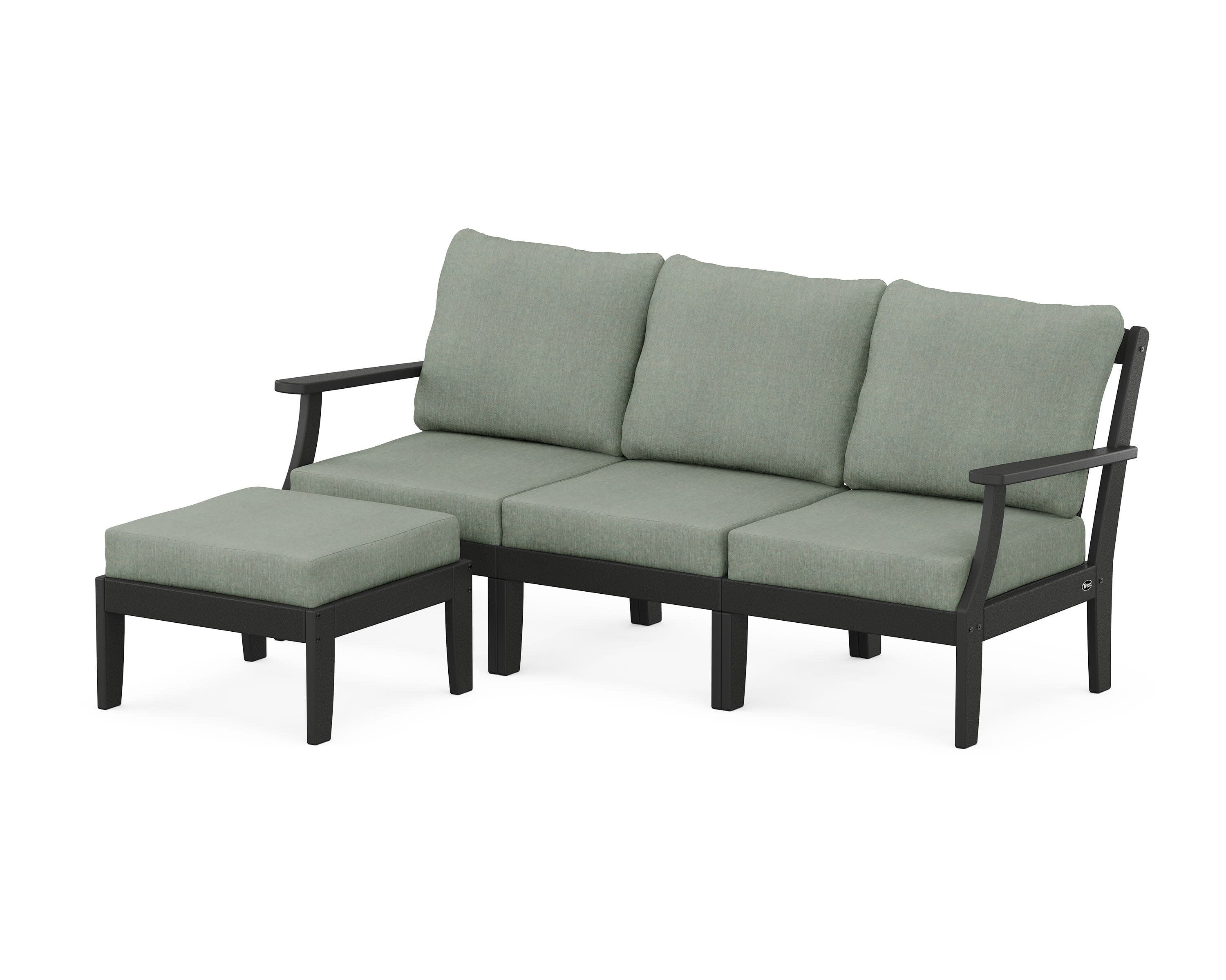 Yacht Club Modular 4-Piece Deep Seating Set with Ottoman in Charcoal Black / Cast Sage
