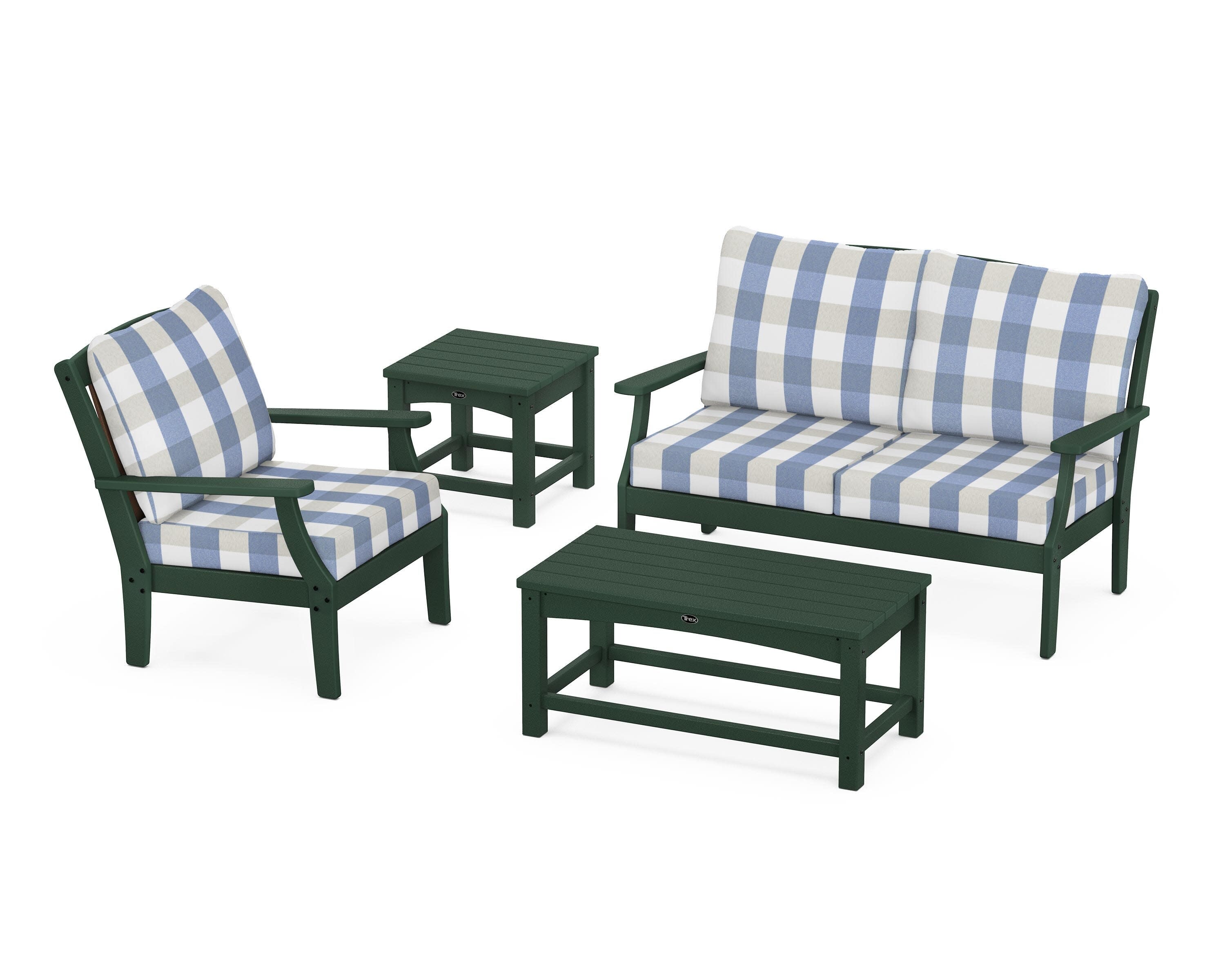 Yacht Club 4-Piece Deep Seating Set in Rainforest Canopy / Buffalo Plaid Sky Blue