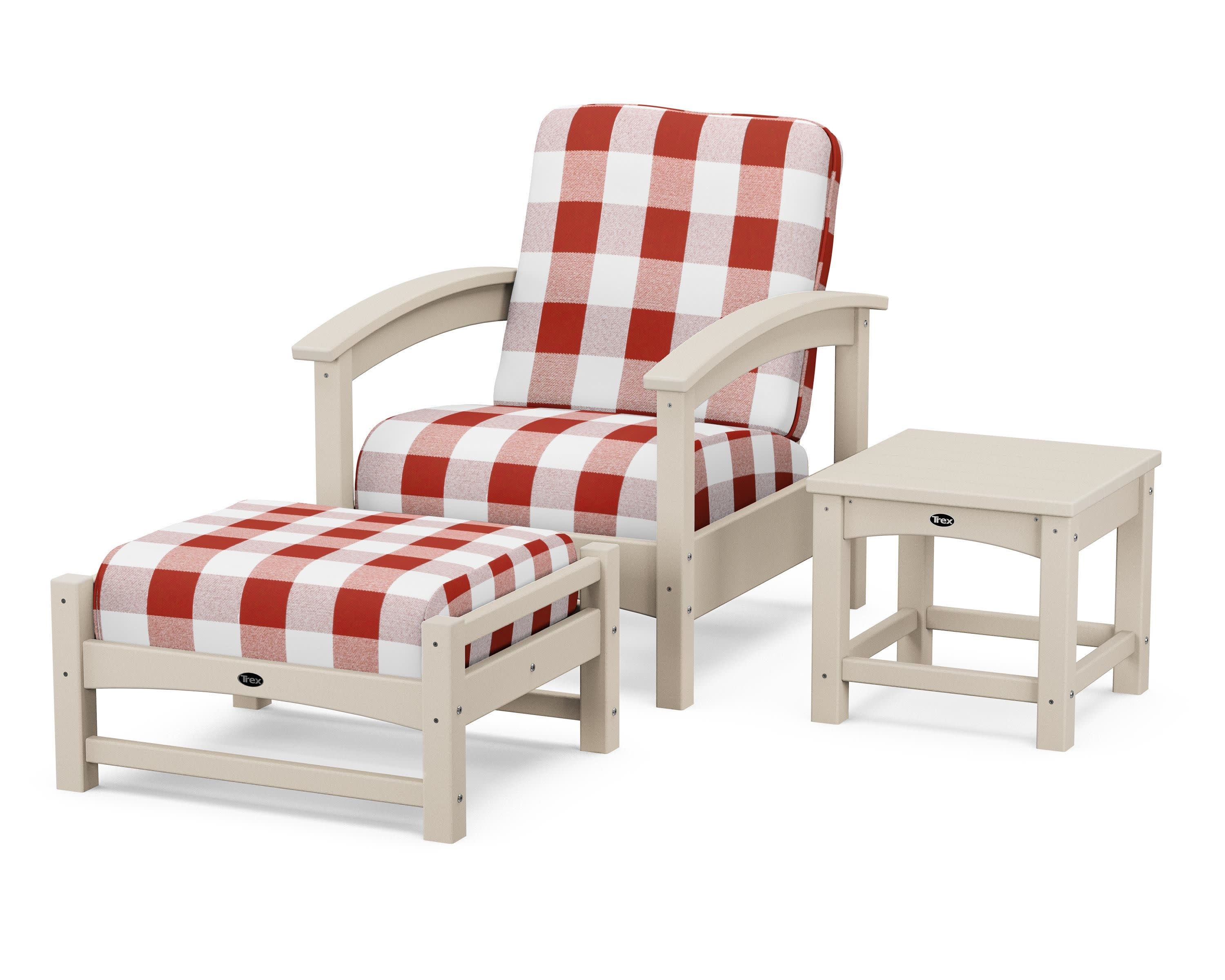 Rockport 3-Piece Deep Seating Set in Sand Castle / Buffalo Plaid Crimson